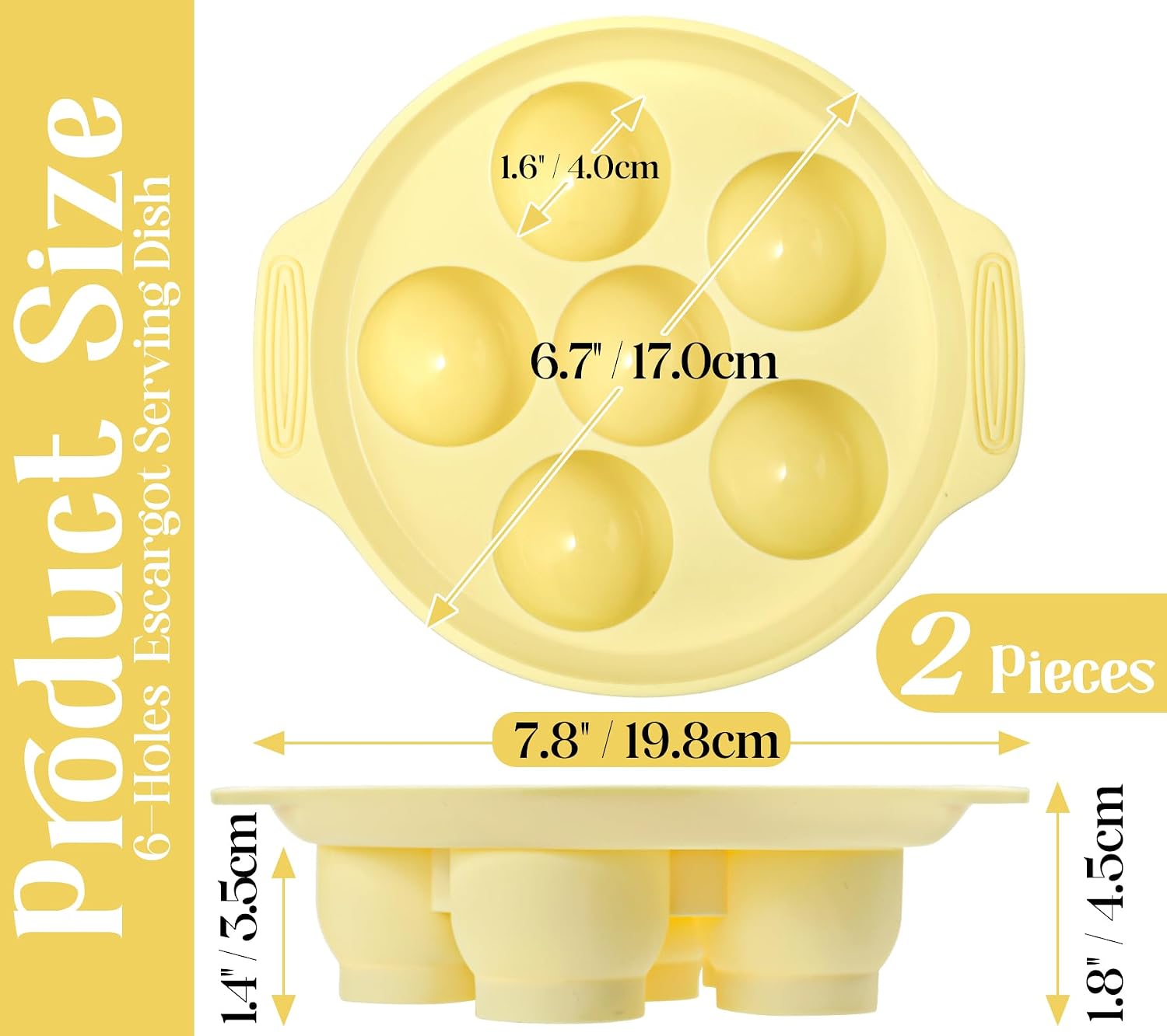 Koluti 6 Holes Nonstick Silicone Escargot Baking Dish，2-Pack Oven Safe French Snail Plates with Double-handle, 6.7 Inch Seafood Mushroom Serving Dishes for Dinner, Kitchen, Restaurant, Party
