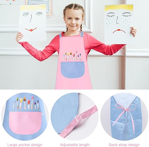 Miniatura 4 de Paquete de 2 delantales para niños, delantal rosa y azul, delantal ajustable impermeable con bolsillo grande, delantales para niñas y niños,