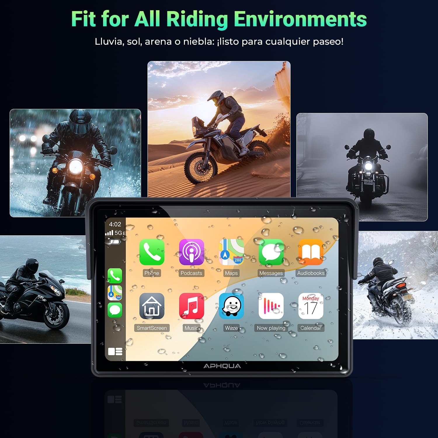 522 CarPlay Moto Pantalla Táctil Impermeable de 5 Pulgadas, CarPlay y Android Auto Inalámbricos, Bluetooth, Navegación GPS, Siri y Asistente de G00gle