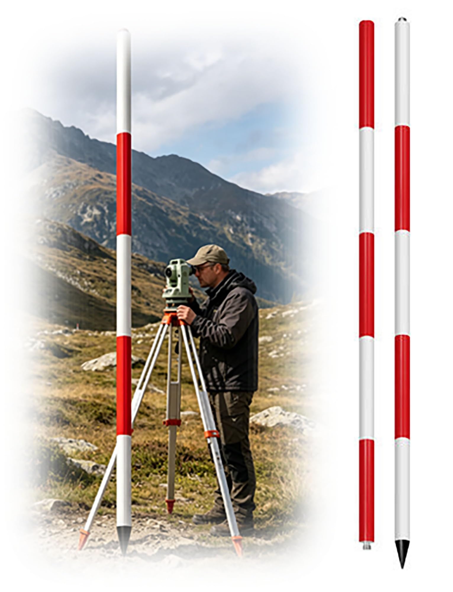 MRVAKDYDI Aluminum Survey Rod, Modular Aluminum Survey Pole Grade Rod Construction Well Depth Red Scale Multiple Sizes(9.8ft/300cm)