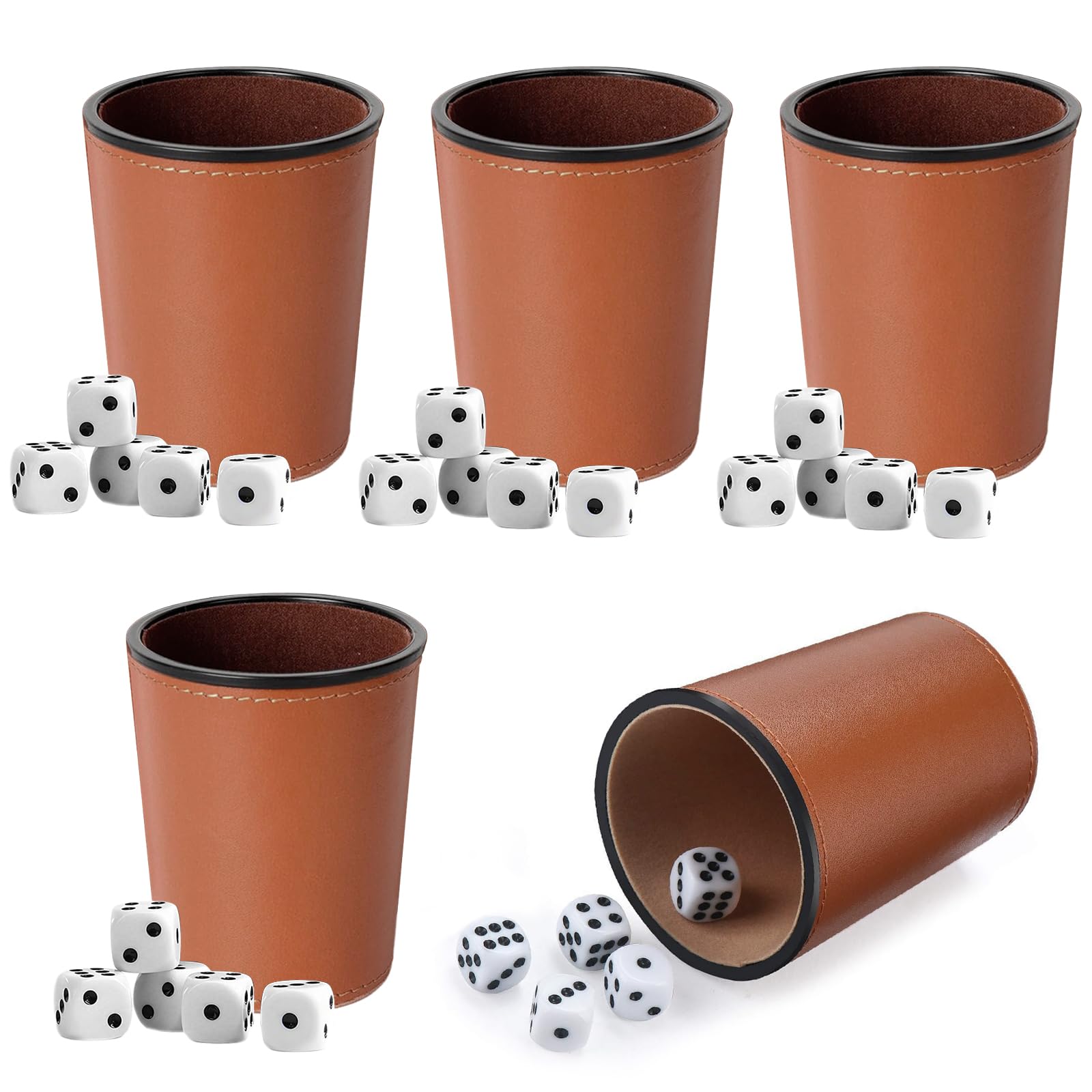 5 Set Bicchieri per dade in Pelle Tazza Agitatore con 25 dade
