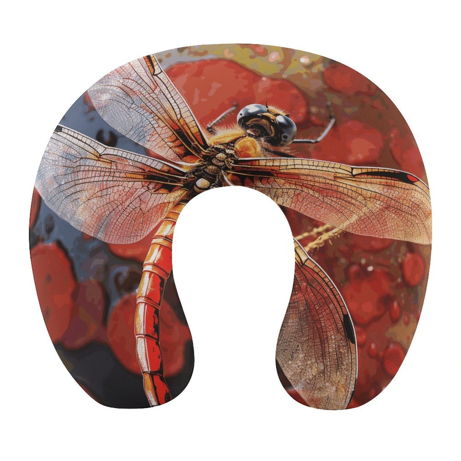 FekiLoot Red Dragonfly Travel Pillow,U Shaped Office Napping Pillow Support Neck and Head Comfortable Travel Neck Pillow U Shape Sleeping Essentials for Long Haul Flights