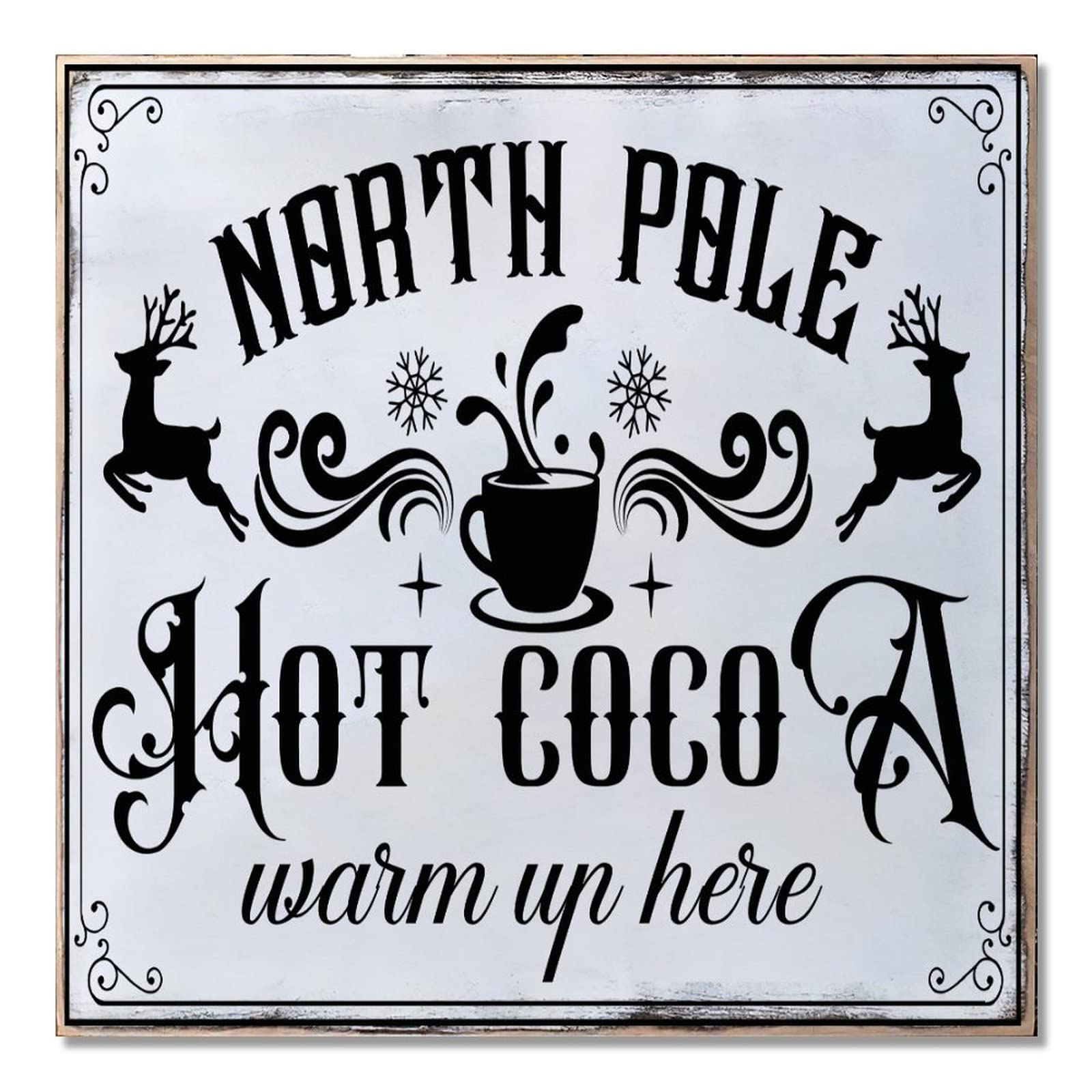 Panneau en bois de Noël North Pole grand modèle rond aux finitions soignées