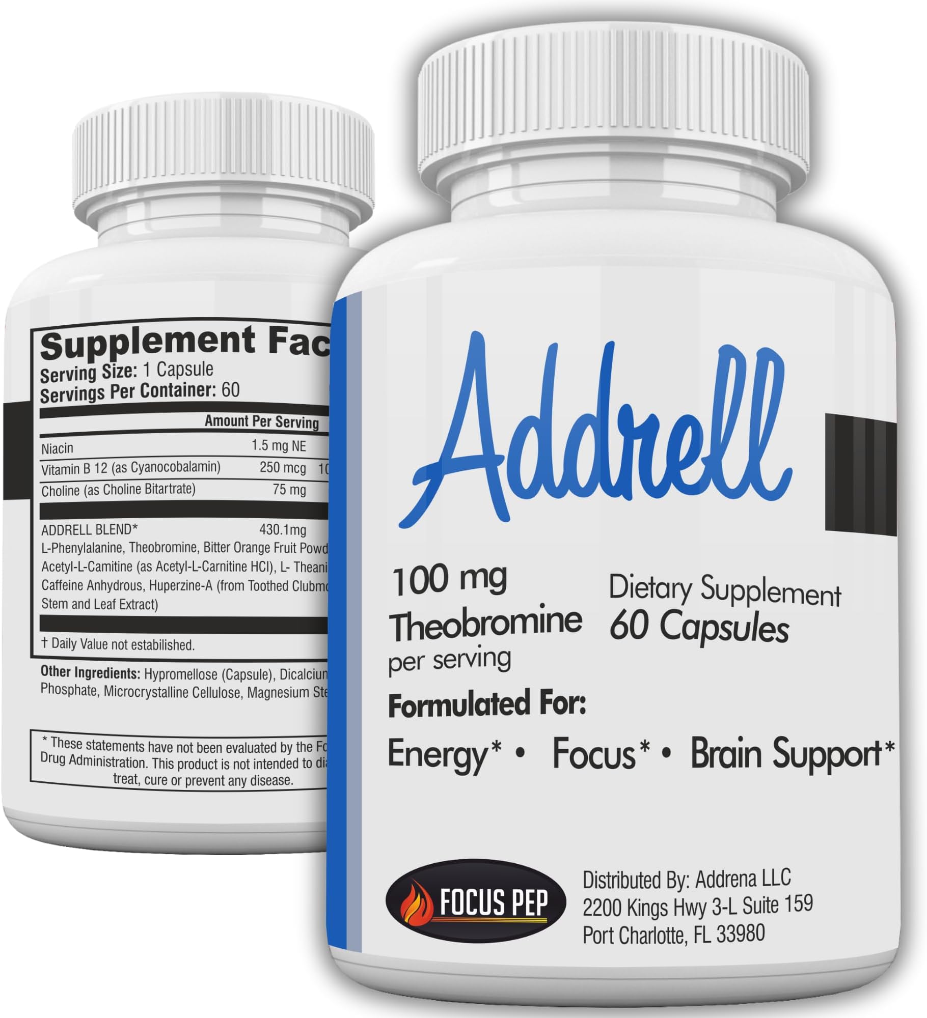 Focus Pep Addrell Energy Stimulant Pills- Natural Study Supplements Alternative Pill & Nootropic Brain Supplement Substitute to Elevate Mental Clarity for Women & Men OTC- 60 Mind Booster Capsules