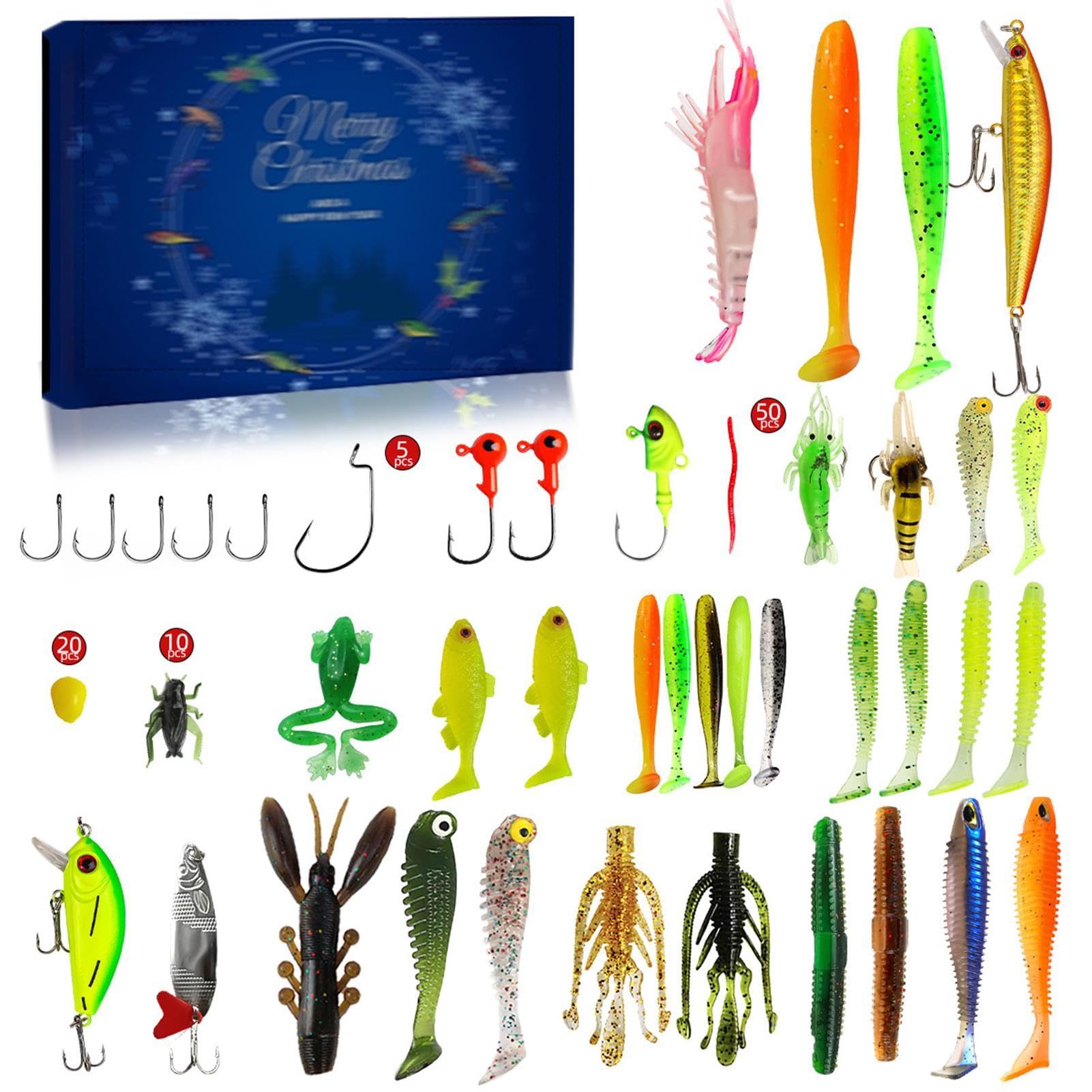 24/26 pezzi/set calendario dell'avvento di esche da pesca di Natale esche artificiali morbide e