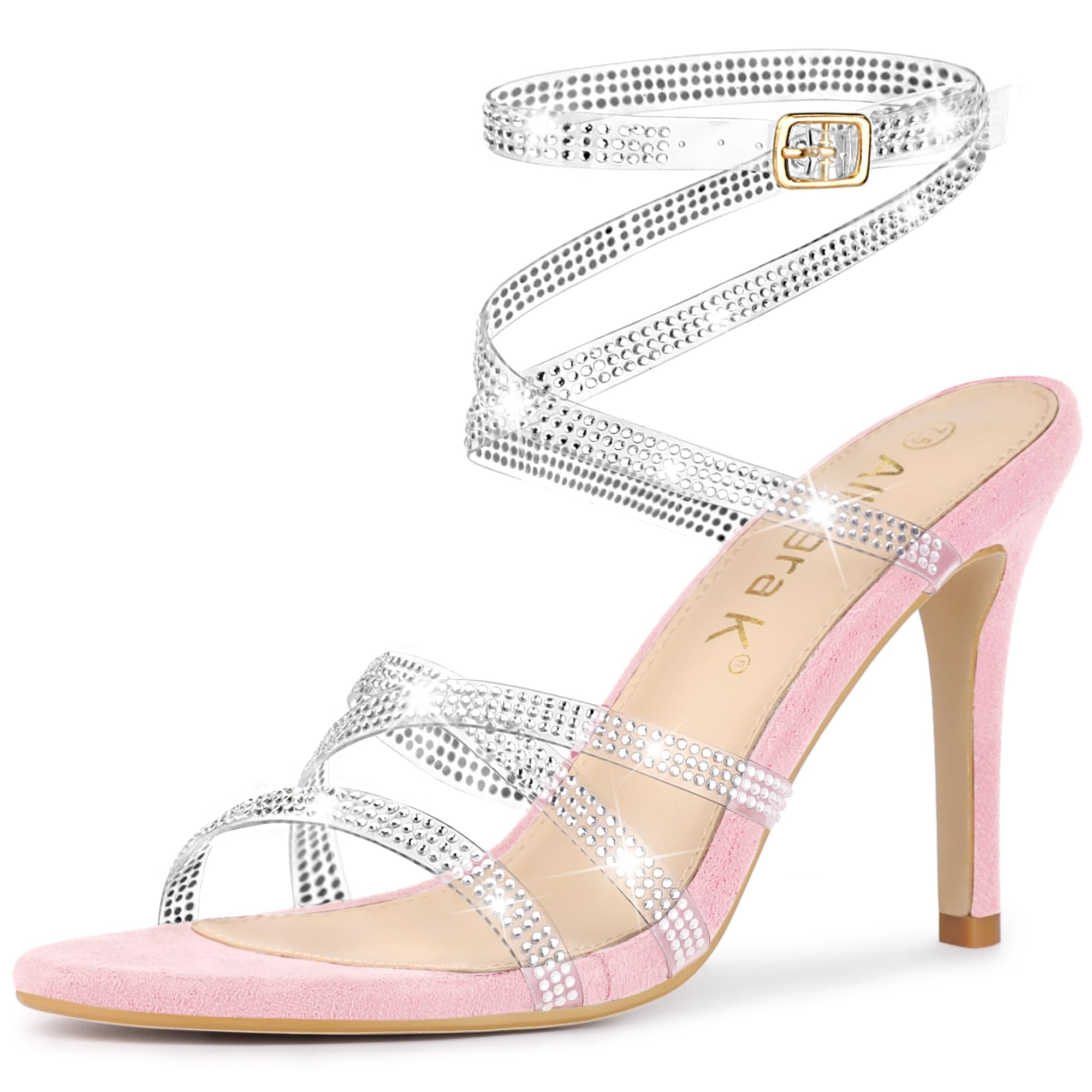 Allegra K Women's Elegant Rhinestone Clear Strap Strappy Stiletto Heels Sandals Over 3 Inch Evening Party Wedding Shoes