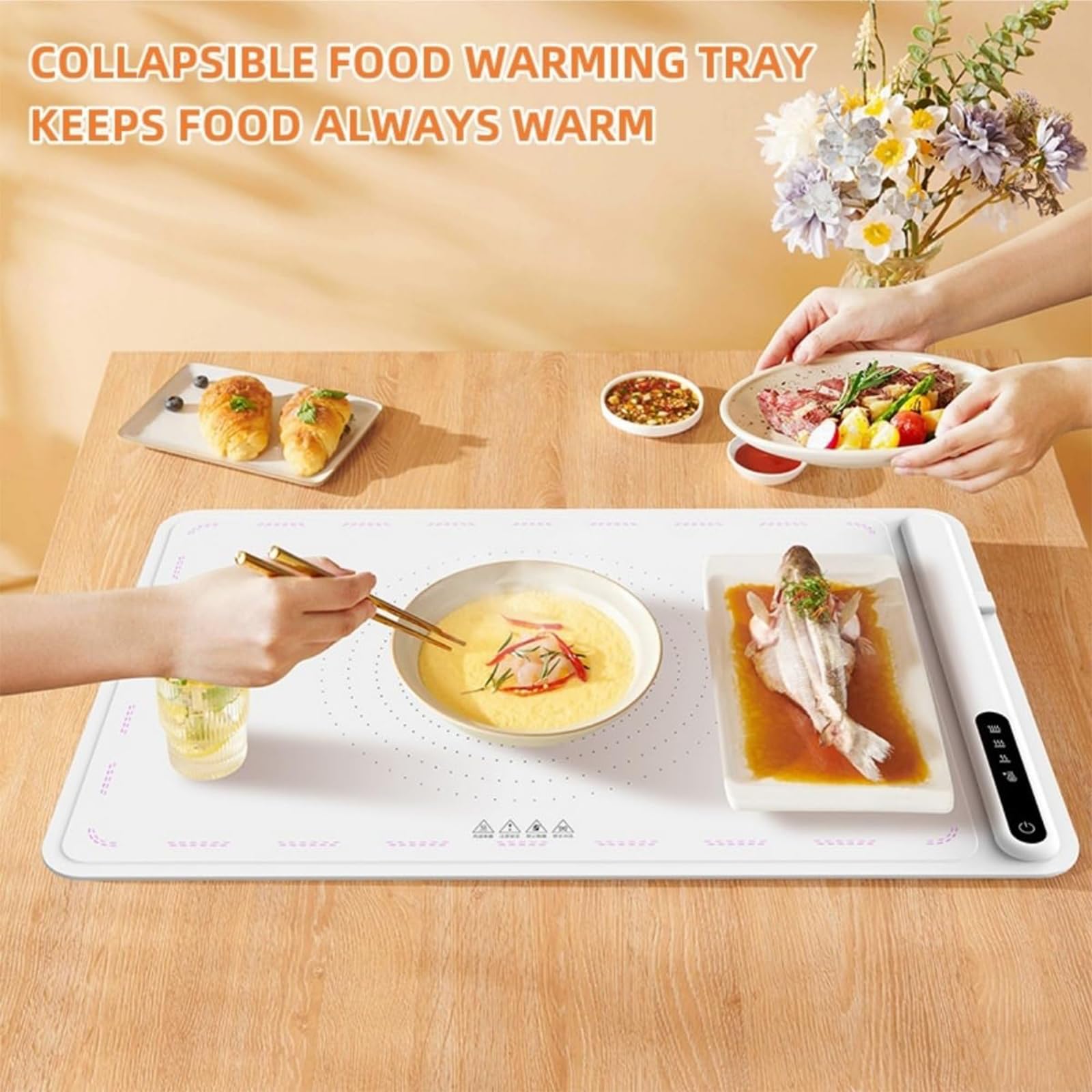 Calentador de platos eléctrico, platos calientes plegables para mantener los alimentos calientes, bandeja calentadora eléctrica con temperatura ajustable, calentamiento rápido para fiestas buffet B