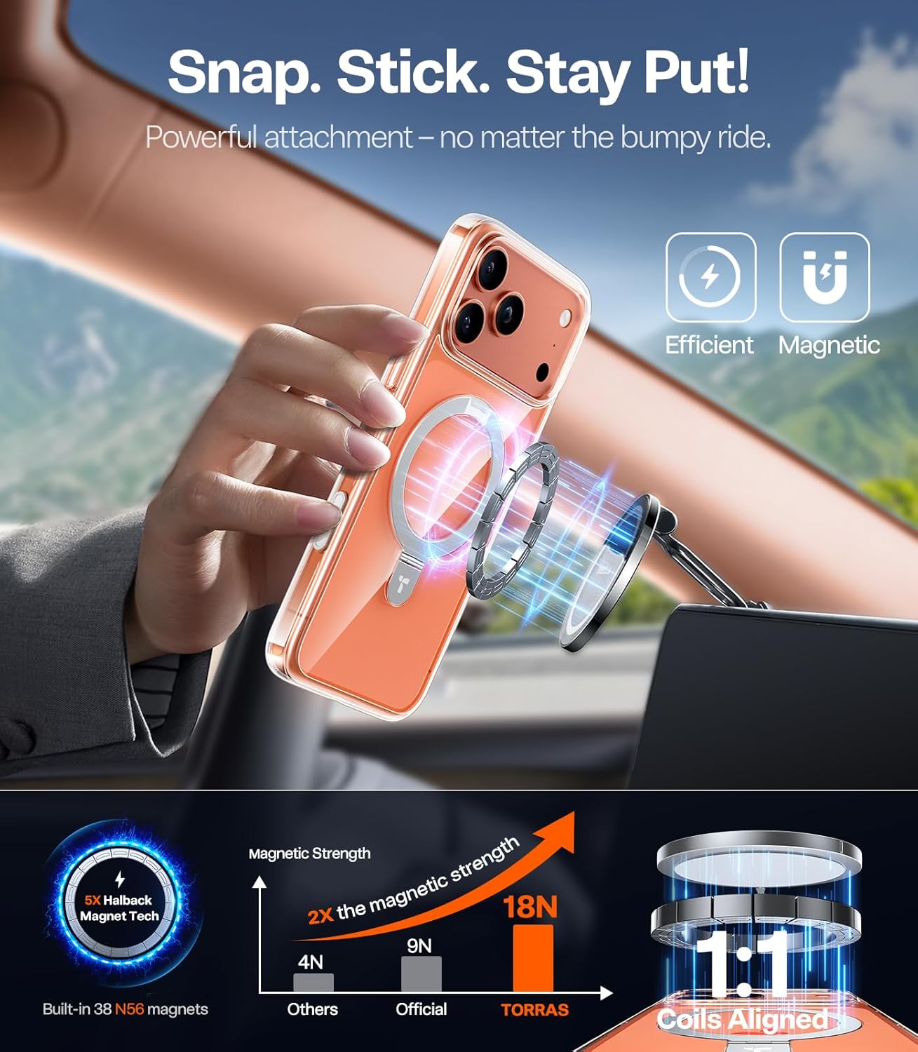 حافظة حماية بحامل مغناطيسي لموبايل ايفون 17 برو 6.3 بوصة، متوا... - view 3