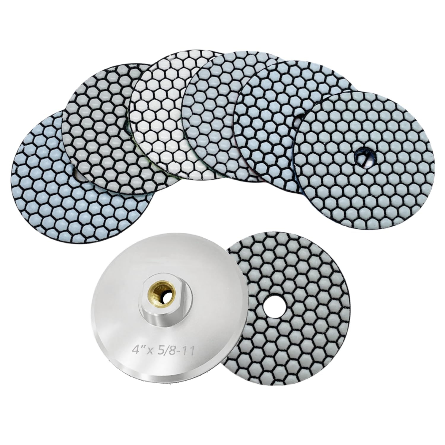 4-calowy granitowy kamień do polerowania suchego diamentowego kamienia z marmuru, zestaw 7 podkładek szlifierskich plus aluminiowe podkładki podkładowe