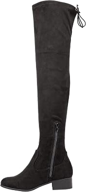 Womens Over The Knee Thigh High Boots Faux Suede Side Zipper Low Block Heel Tie Back Tall Boots - LUPITA