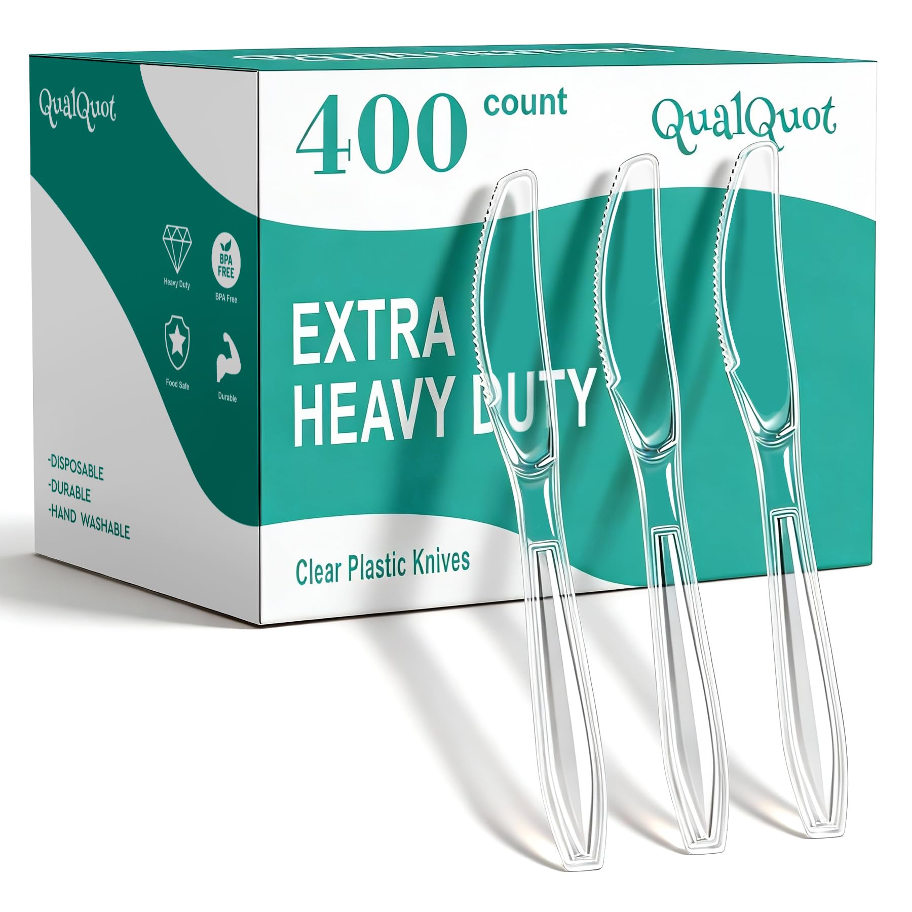 400 Count Extra Heavy Duty Clear Plastic Knives, Bulk | Premium Quality, BPA-Free, Heat Resistant, Solid, Durable Disposable Knives for Daily Use and Party