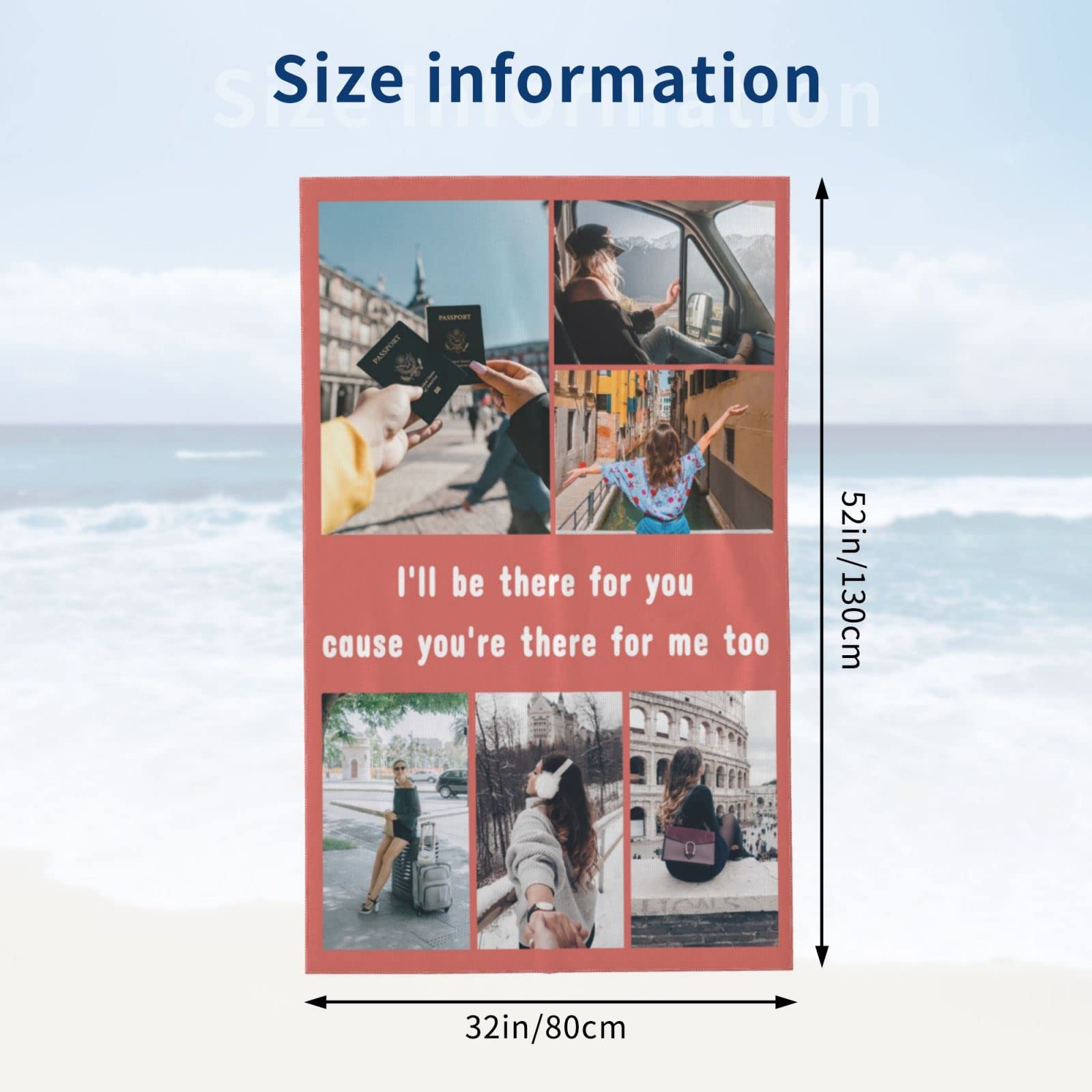 Personalized Beach Towel - Custom Photo Towel 52"x32", Microfiber, Quick Dry, For Pool & Travel