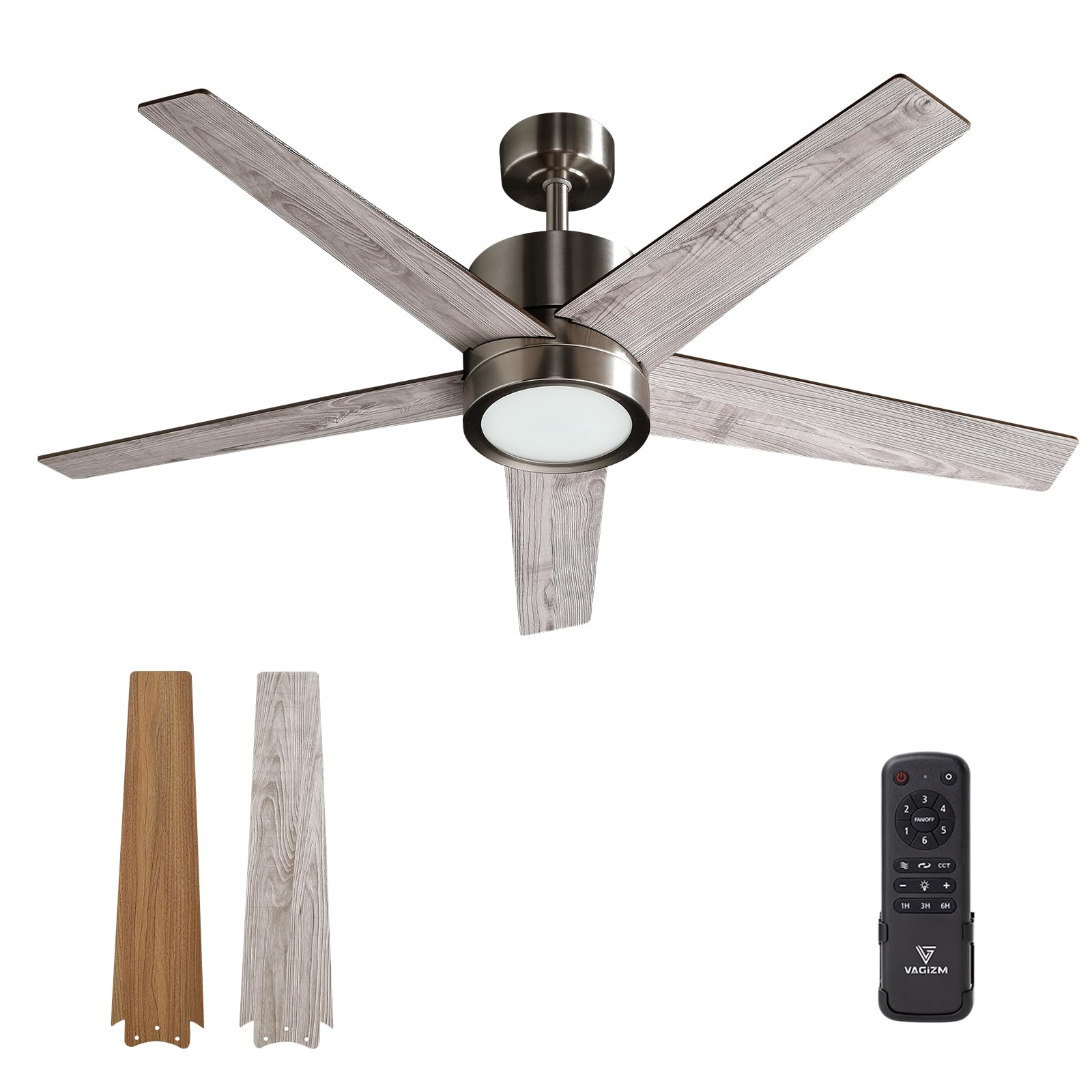Amazon.com: VAGIZM 52 Inch Ceiling Fan Brushed Nickel Remote