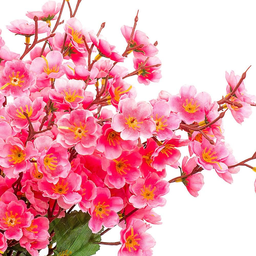 Artificial Cherry Blossom and Ceramic vases, Fake Plum Blossoms Silk Flowers and Artificial Bouquets, Table Decoration Flowers, Suitable for Banquet Home Office Decoration (Pink) : Home & Kitchen