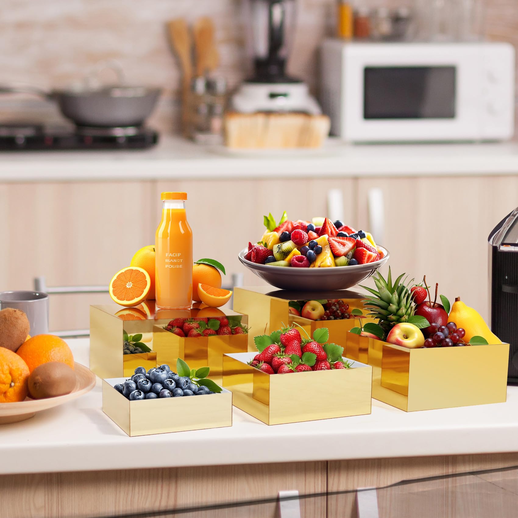 Food Risers For Buffet Table Acrylic Food Display Risers - 5-Piece Gold ...