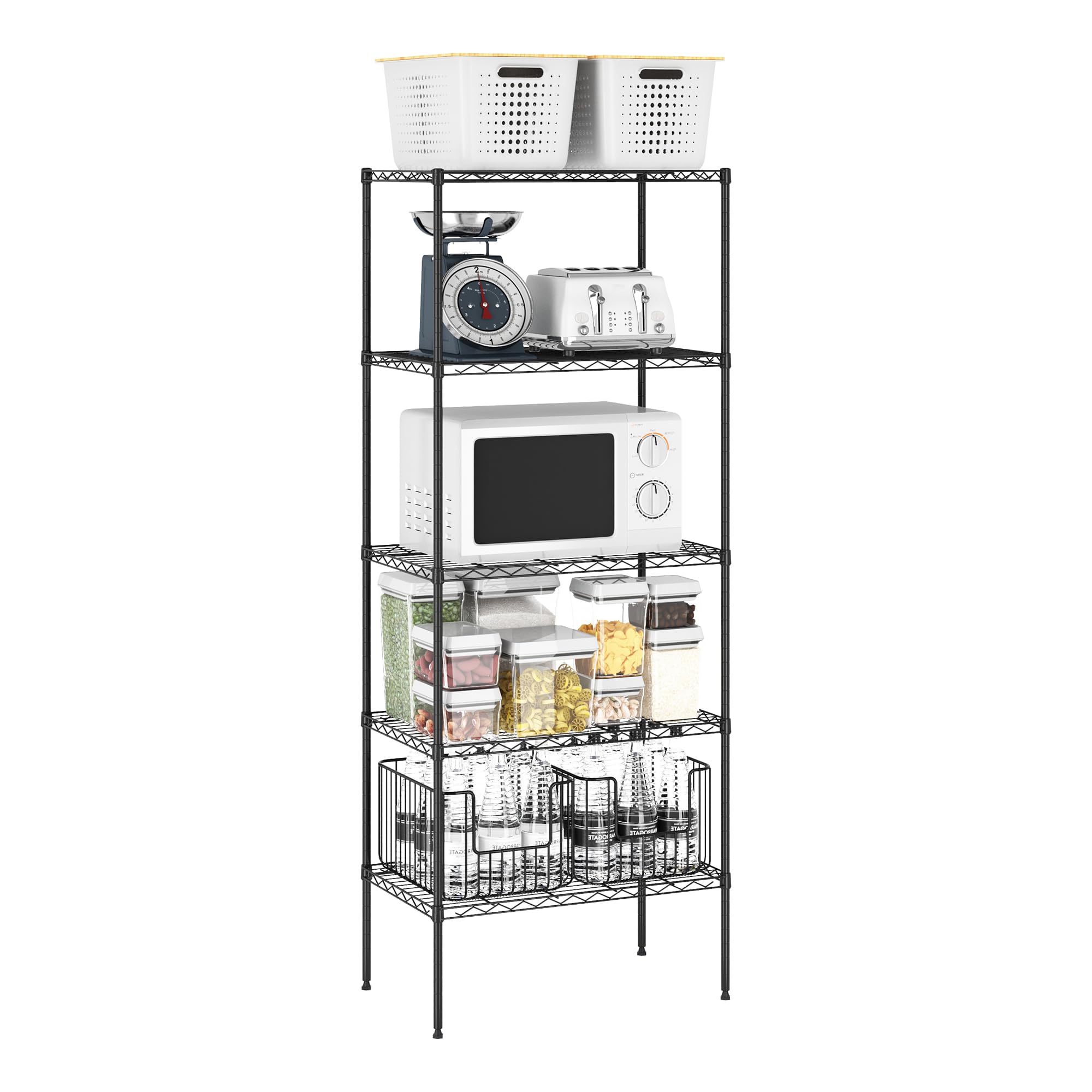 Furinno Wayar - Estante de Almacenamiento de Metal de 5 Niveles, 24 x 14 x 60, Color Negro