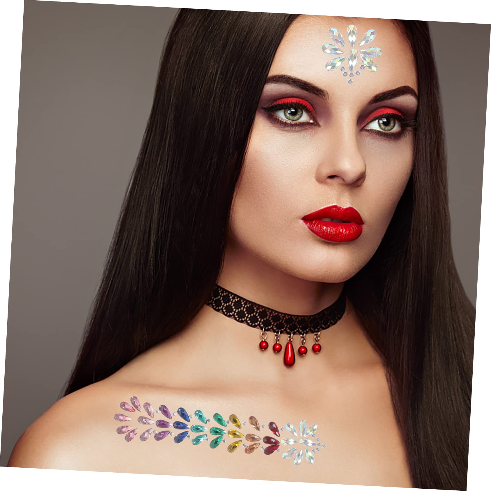 Angoily 10fogli Gemme Per e Strass Per Viso Glitterati Adesivi Per Halloween e Festival Di Musica Facile Applicazione e Rimozione Senza Residui