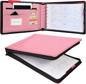 REALIKE Zippered Business Checkbook Binder for Business Checks, 7 Ring Check Binder for 9x13 Sheets,600 Checks Capacity, PU Leather Portfolio with Zipper Pouch & Storage Organizer