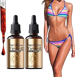 Sunless Tanning Drops To Drink, 60 ml Sunless Bronzing Drops Without Sun, Health And Pea Pigmentation, Fast Tanning, All Skin Types (2 Pieces)
