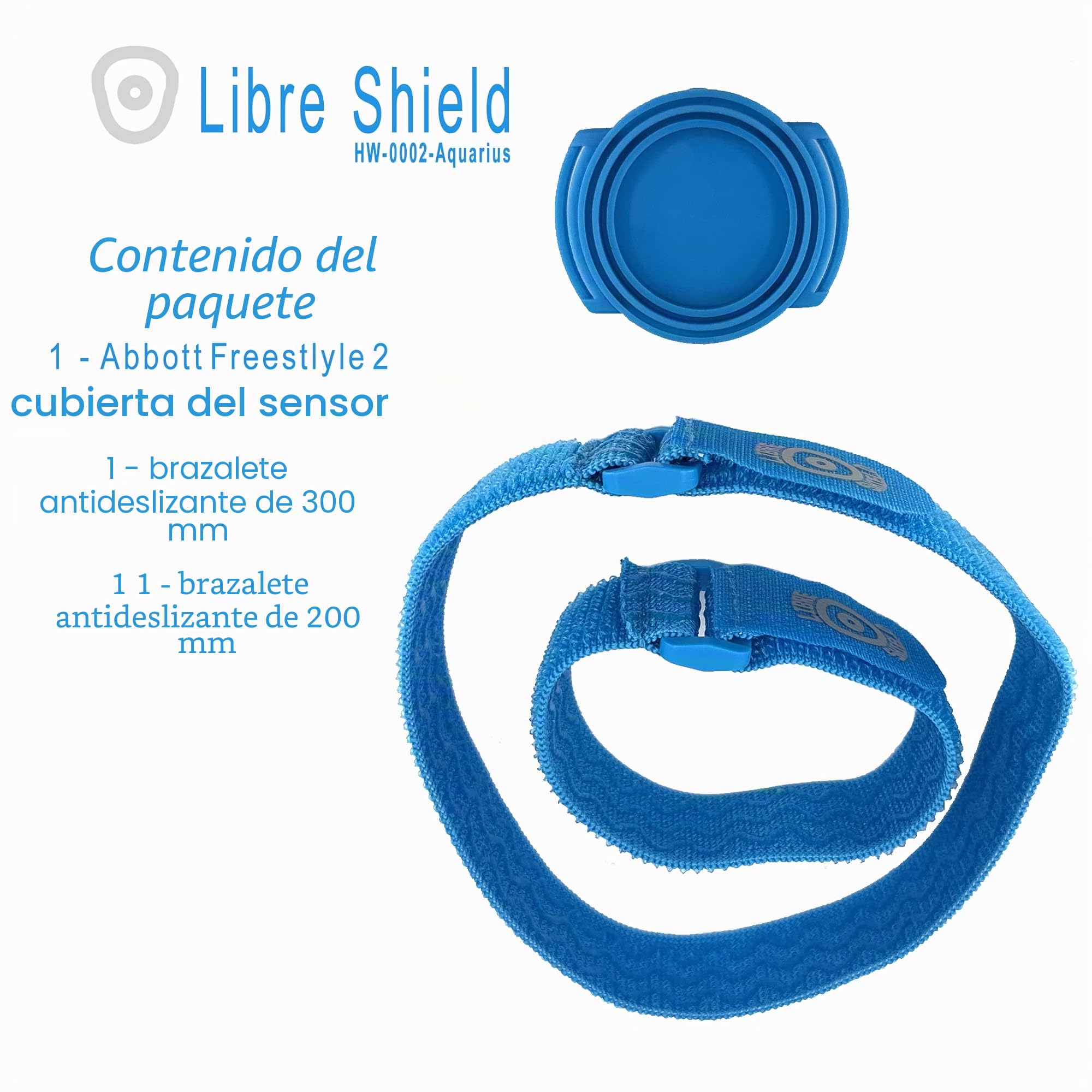 Libre Shield Freestyle Brazalete 2 para Freestyle Libre 1 y 2 14 días: hasta 30 pulgadas, ajustable, flexible, protección del transmisor, protector de sensor, no más parches adhesivos (Acuario)