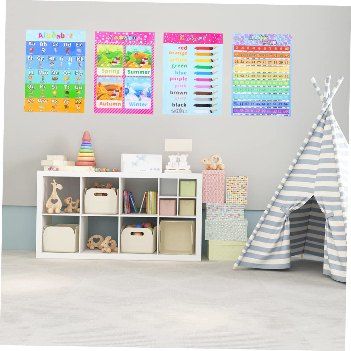 HAPINARY Affiches Éducatives Lot de 14 Réutilisables et Résistantes en Papier Synthétique Posters D'apprentissage en Dessins Animés pour Garçon et Filles pour Chambre de Jeux et Crèche