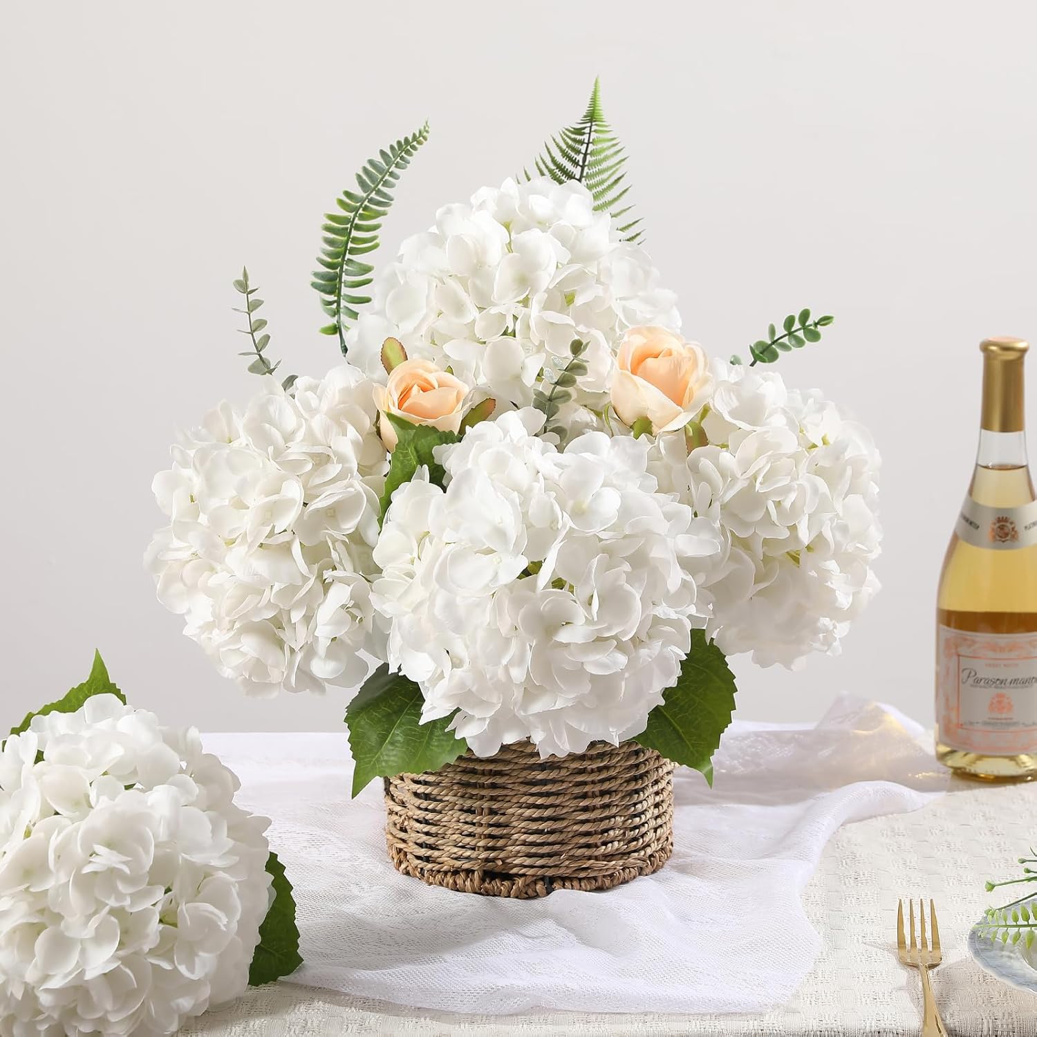 3 Pcs Real Touch Hydrangea Artificial Flowers 22.5" Lifelike Latex White Hydrangeas Fake Hydrangeas for Home Decor Party Wedding Bouquets Table Centerpieces Floral Arrangements Indoor Outdoor Decor - Image 2