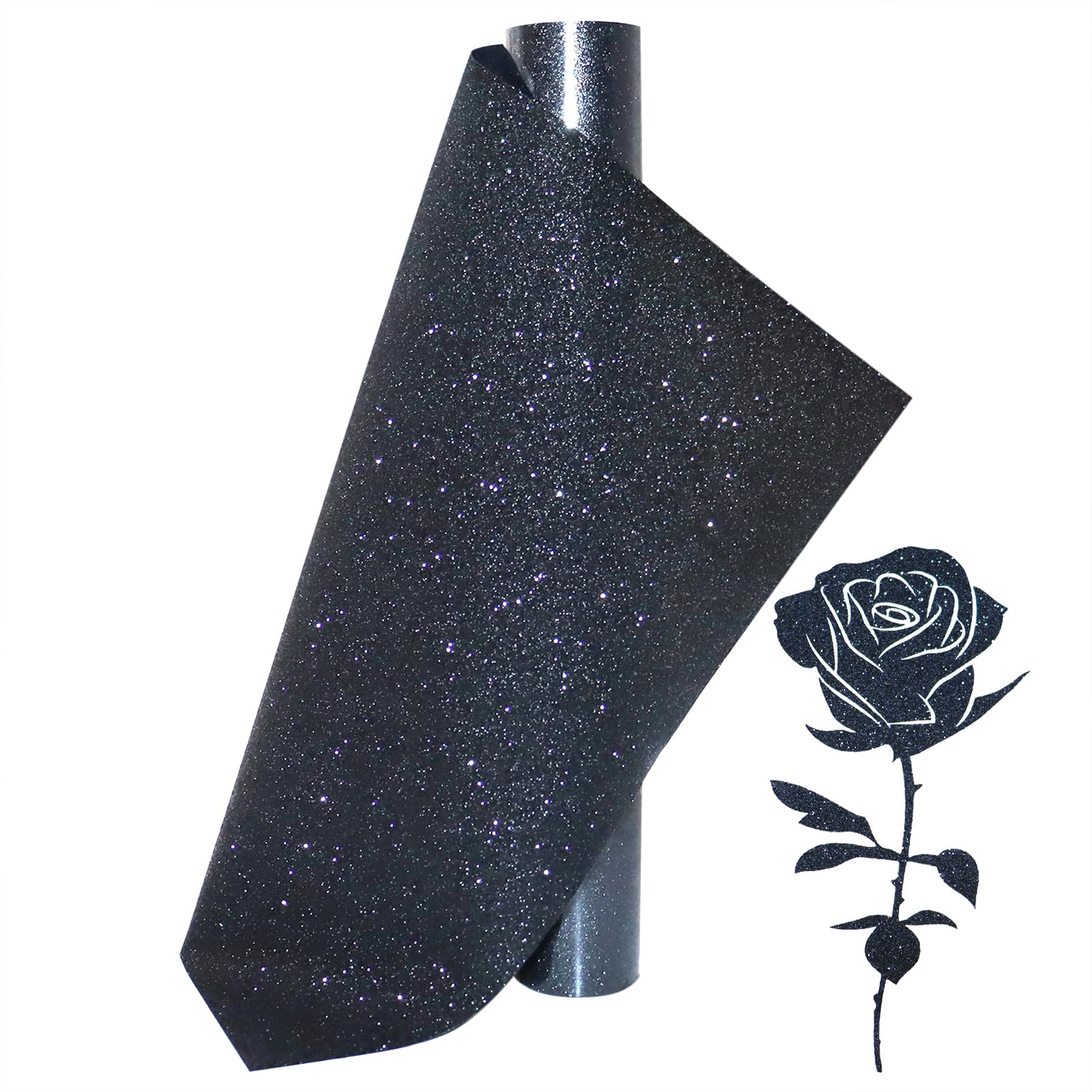 Black Glitter Heat Transfer Vinyl Black Glitter Vinyl Glitter HTV Vinyl Rolls Pack 12 Inch x 5 Feet Iron on Vinyl for Cricut T-Shirts DIY Design, Silhouette Cameo &amp; Heat Press Machine