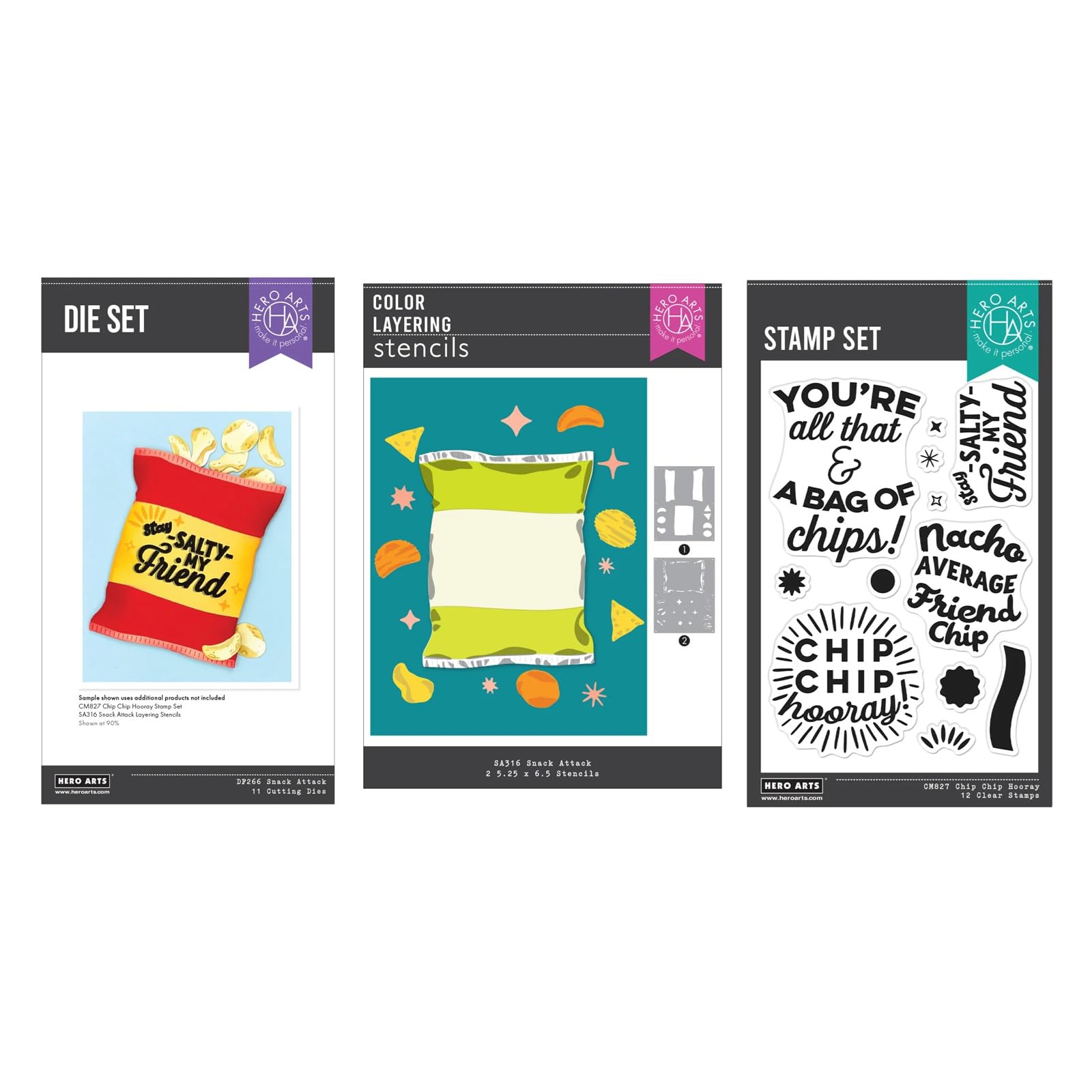 Hero Arts Ensemble All That Collection : Kit complet de tampons clairs et pochoirs