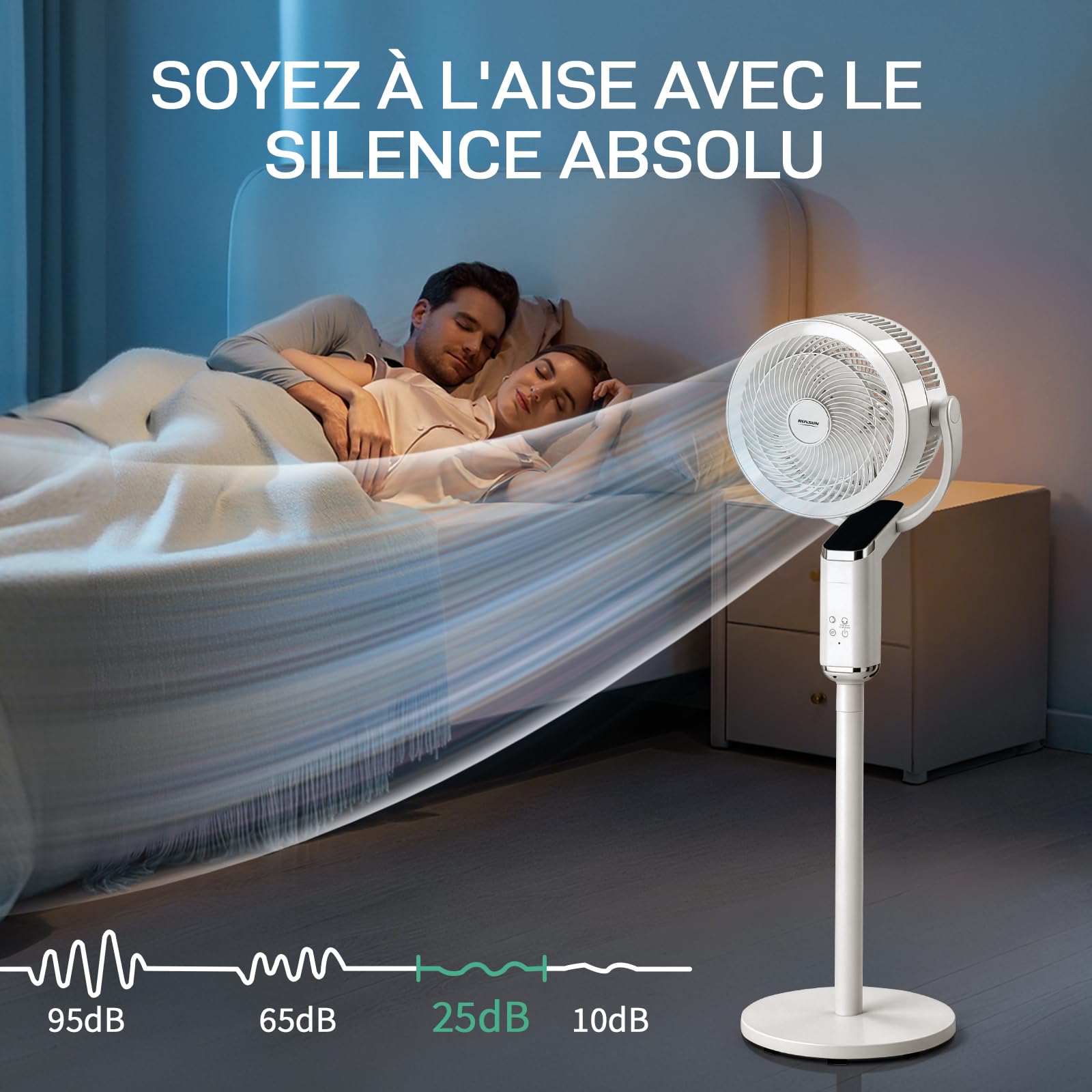 LEADZM Standventilator, leise, leistungsstark, omnidirektionale Oszillation 90 ° + 120 °, Höhe 62 – 110 cm, 8 Geschwindigkeitsstufen, Timer 15 Stunden (112 cm)