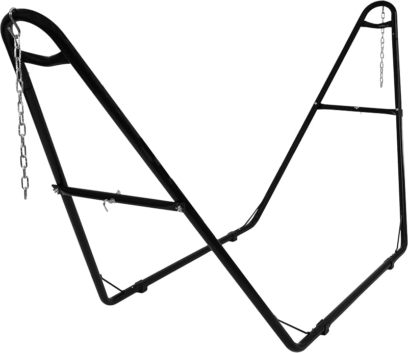 Sunnydaze Universal Heavy-Duty Hammock Stand for Outside, Chains Included | Black, 550 lb Capacity, Fits 9.5-14' Hammocks, Tool-Free Setup, Rust-Resistant Steel Metal 2-Person Double Hammock Frame Only