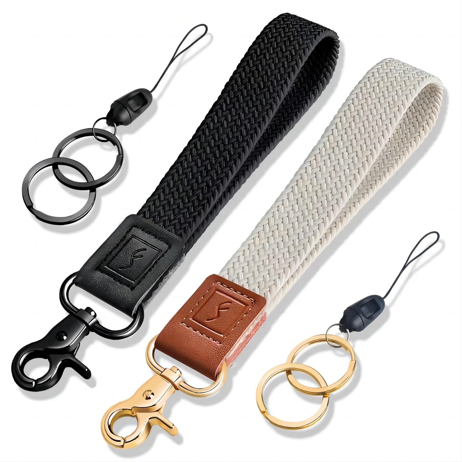 Fishent Braided Wristlet Keychain, Cute Wrist Lanyards for Keys, 2 Pack Upgraded Stretchy Key Chain Holder for Women Men, Wrist Keychain for Car Keys