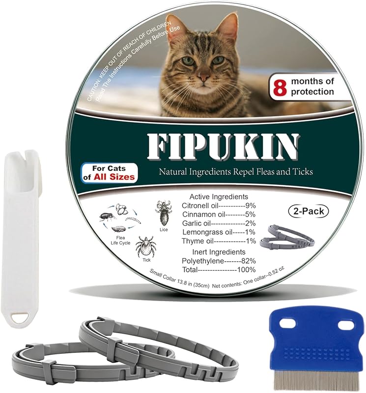 Natural Flea Collar for Cats | High‑Rated Plant‑Based Protection, 8‑Month Waterproof Formula | Includes Grooming Comb & Tick Removal Tool