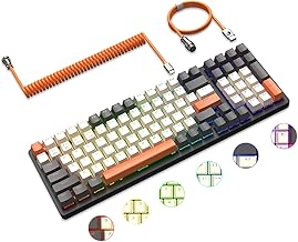RK6 Pro Wireless Custom Mechanical PC Gaming Keyboard,2.4G/Bluetooth/USB-C,Via Hot Swap RGB Backlit,Suspended Keycap,4000mAh,Anti-ghosting,12 Multimedia Keys for FPS,MOBA,RPG,LOL,PUBG(Orange/Linear)