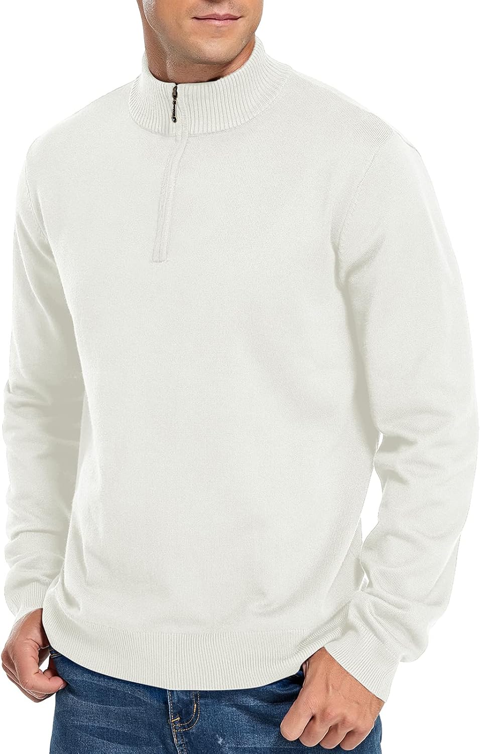 NITAGUT Mens Slim Fit Quarter Zip Mock Neck Polo Sweater Casual Long Sleeve Sweater and Turtleneck Pullover - Image 4