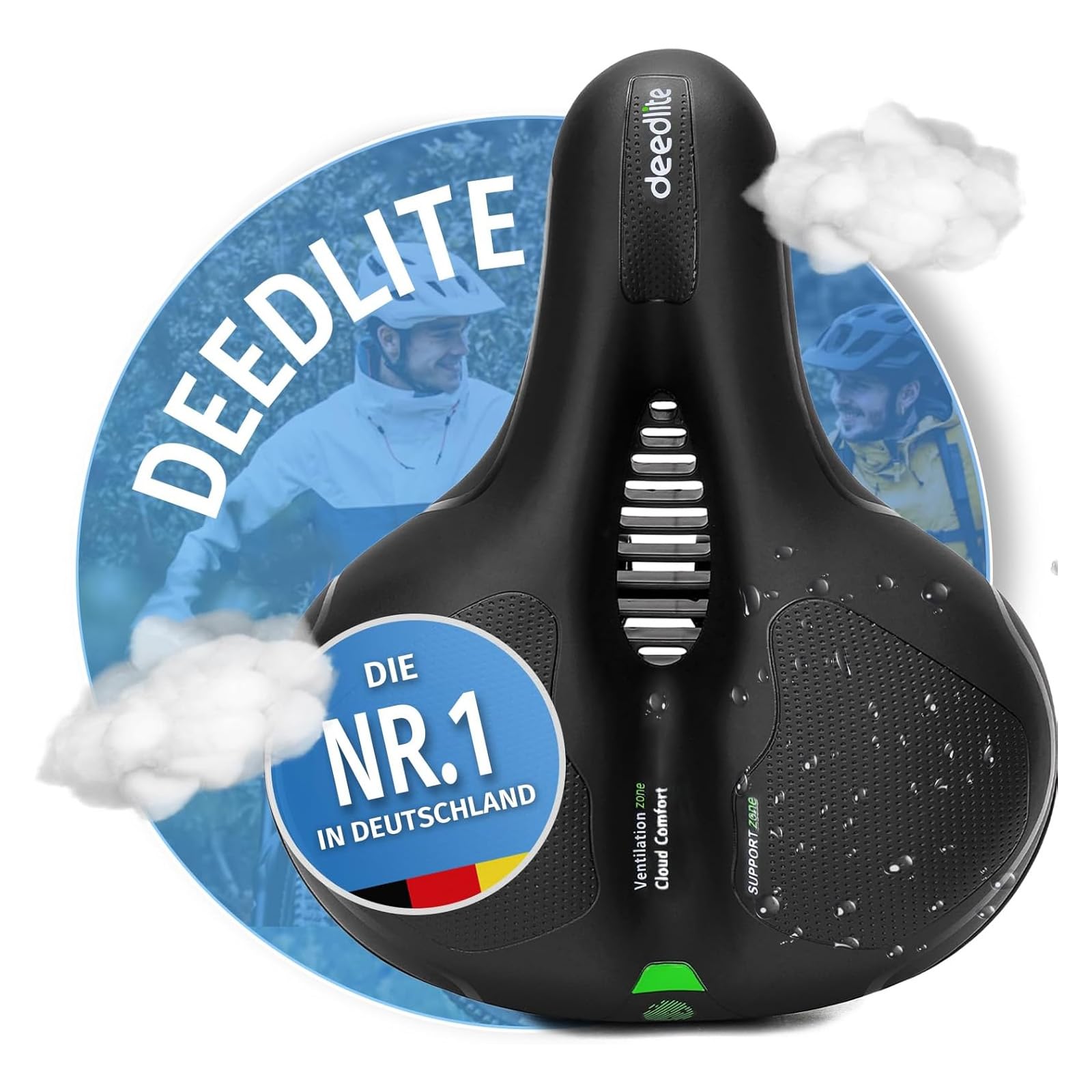 Fahrradsattel Cloud Comfort Pro Max Sattel - Endlich Schmerzfrei Radfahren Bequem Weich Memory Schaum Radsattel Mit Rotem Warnstreifen Cityradsättel Mountainbikesättel mit Federung