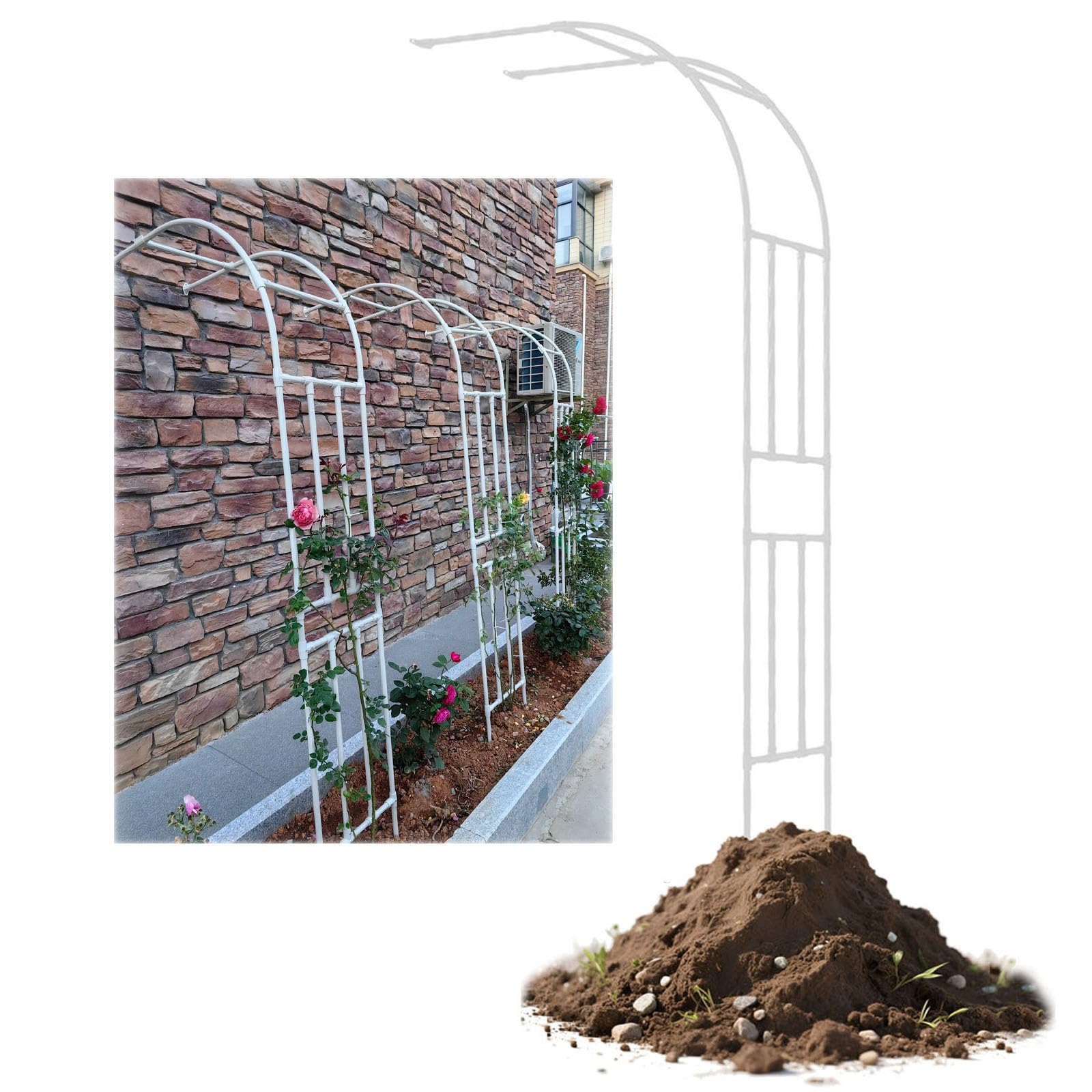 Metalowy łuk ogrodowy pnącza pergola, stojak na winnice warzywa, ozdobny pawilon ślubny, 260 cm x 27 cm, biały
