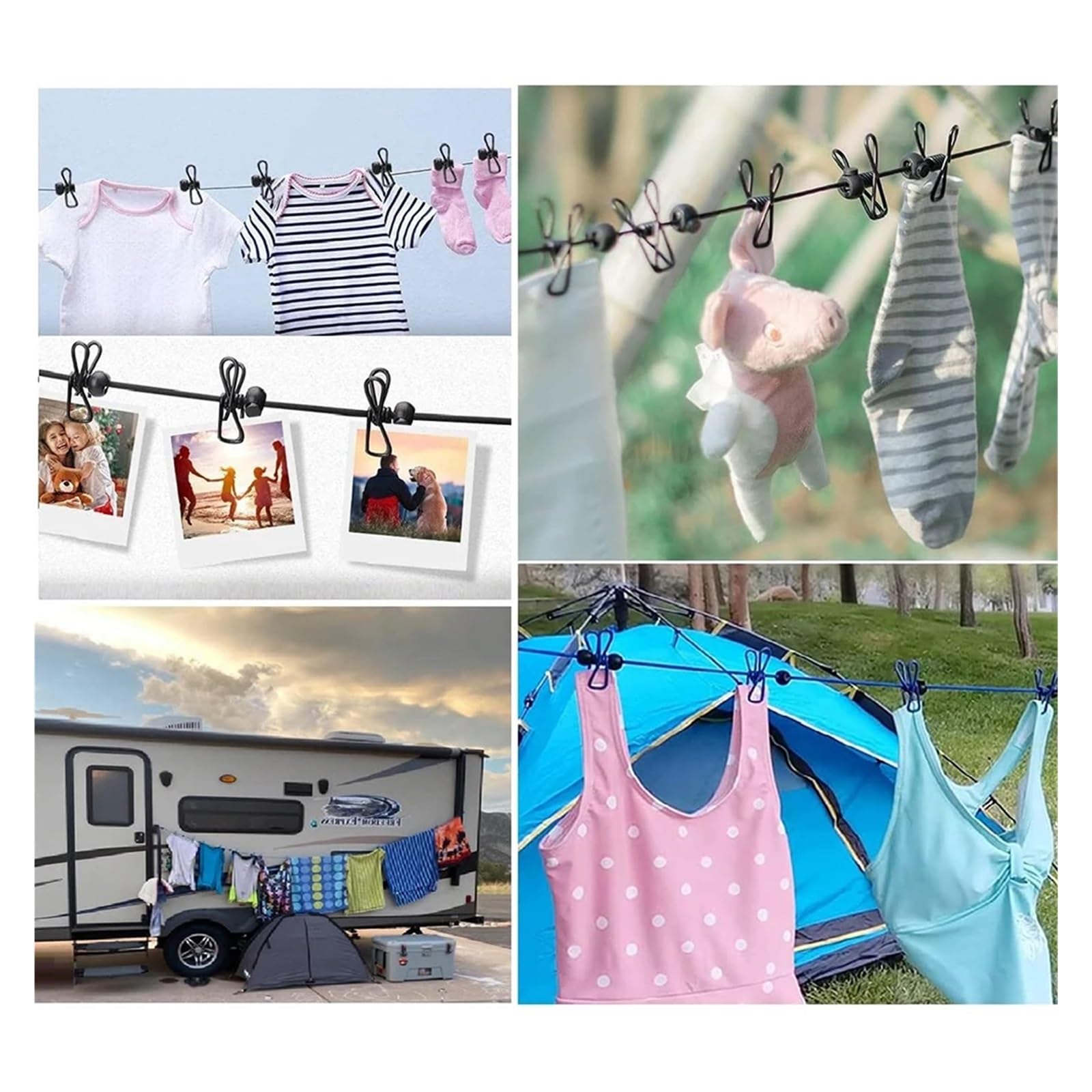 Wäscheleine Tragbare Wäscheleine mit Wäscheklammern | Reise-Kleiderständer, Seil, winddicht, Wäscheleine for Camping im Hinterhof