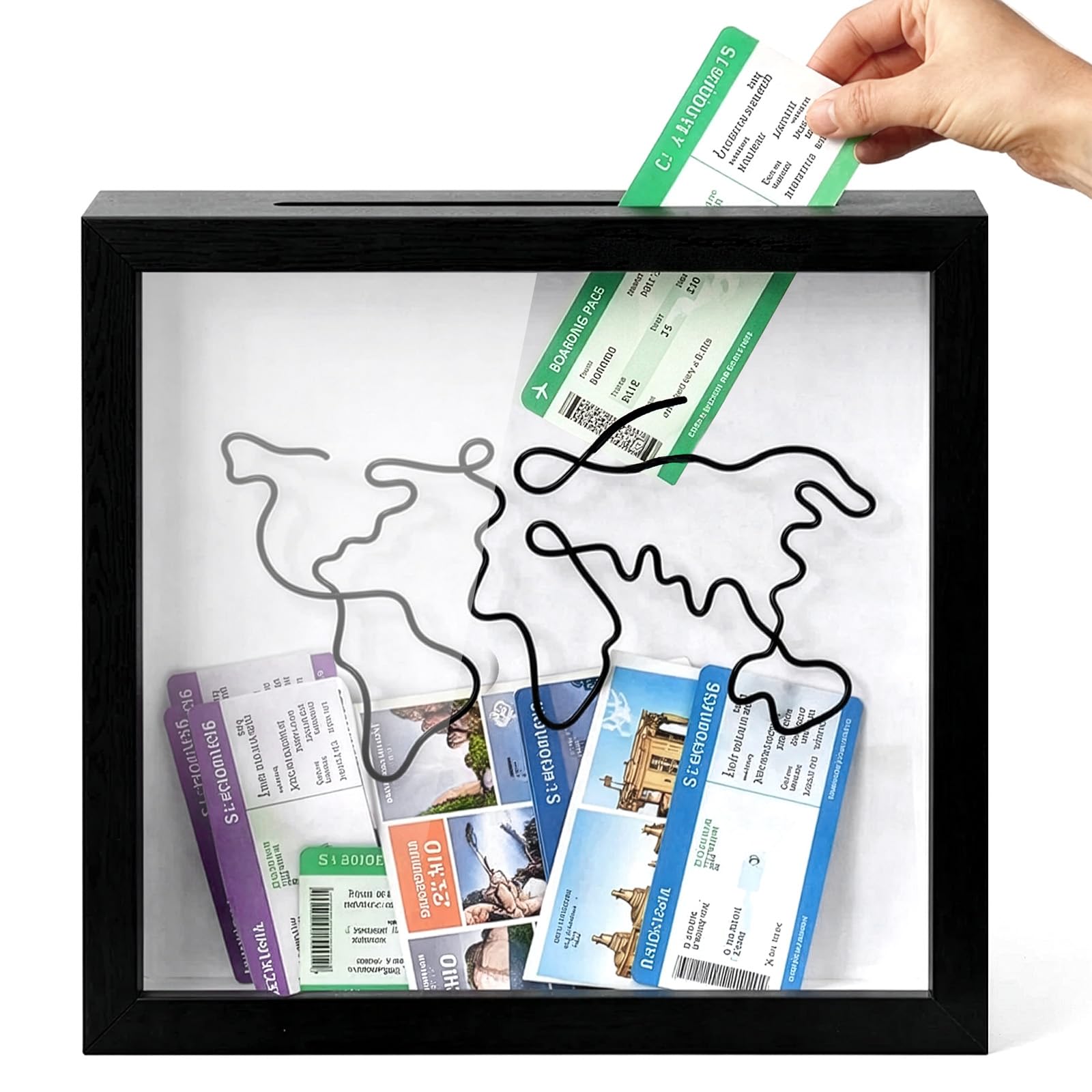 EVERGOODS Adventure Archive Box, Adventure Archive Travel Memory Keepsake Life in a Box Frame with Non-Marking Nail for Travel Gifts Essentials,Keepsake Box for Tickets, Photos, Postca (Black L)