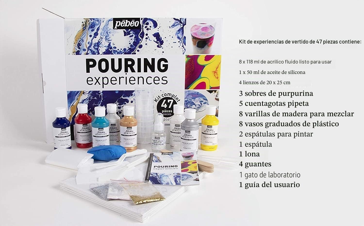 PEBEO Pouring Kit, Pieces, Mixed vertido, Silicona Acrílico, Mixto, 47 Piece Set