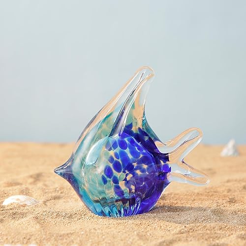 Miniatura 5 de Figura de pez de cristal hecha a mano para escritorio de oficina en casa costera o decoración de Feng Shui, escultura moderna hecha a mano