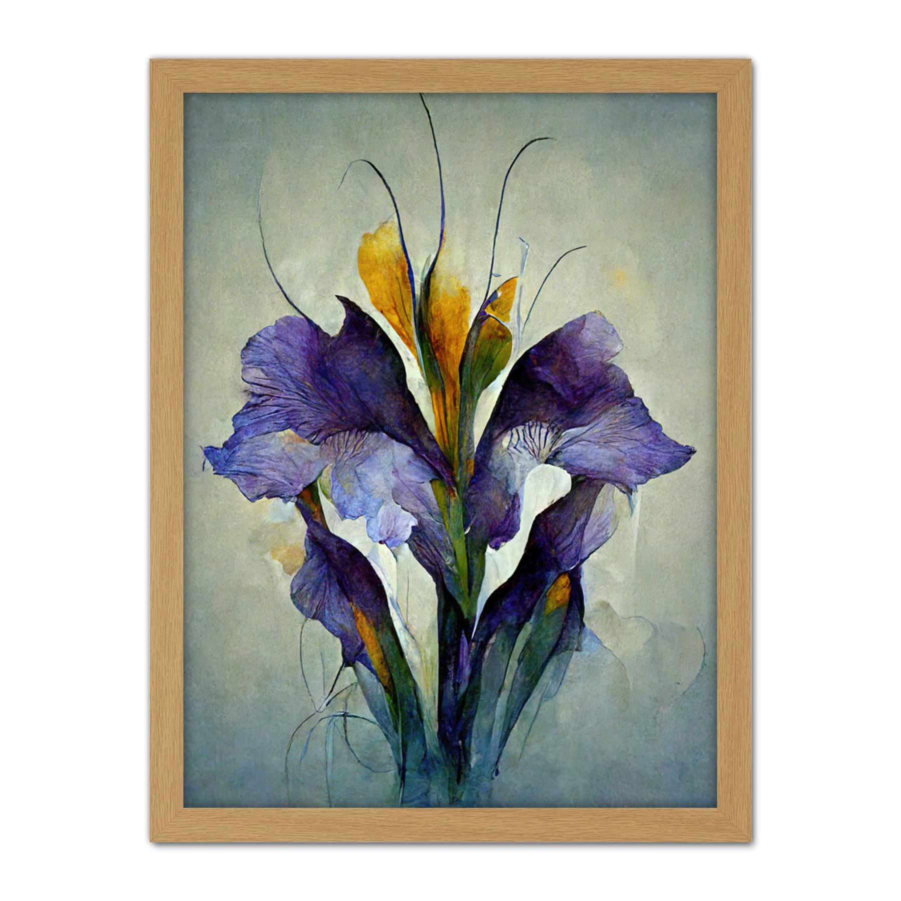 Doppelganger33 LTD Iris Bouquet Modern Watercolour Artwork Framed Wall Art Print 18X24 Inch