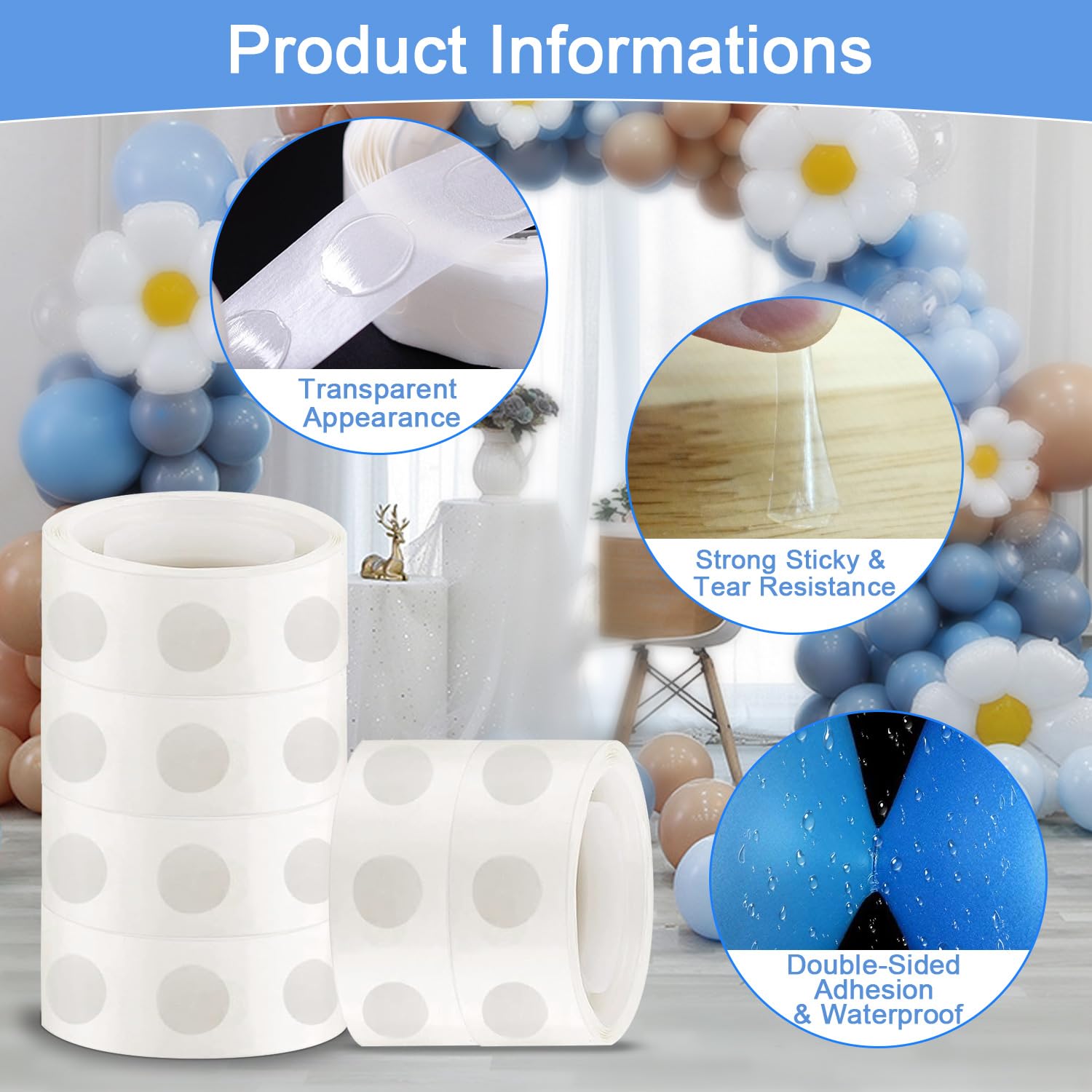 Nastro Biadesivo Per Palloncini - 2 Rotoli Con 600 Punti Adesivi Rimovibili Forti E Trasparenti - Foto 11
