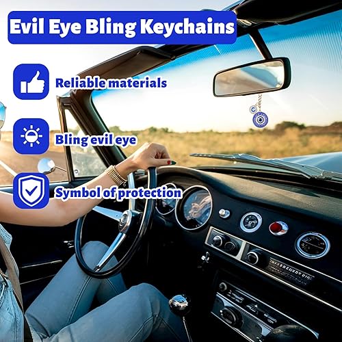 Miniatura 3 de Llavero contra el mal de ojo, llavero brillante contra el mal de ojo con llavero de amuleto de buena suerte para mujeres y hombres, Azul