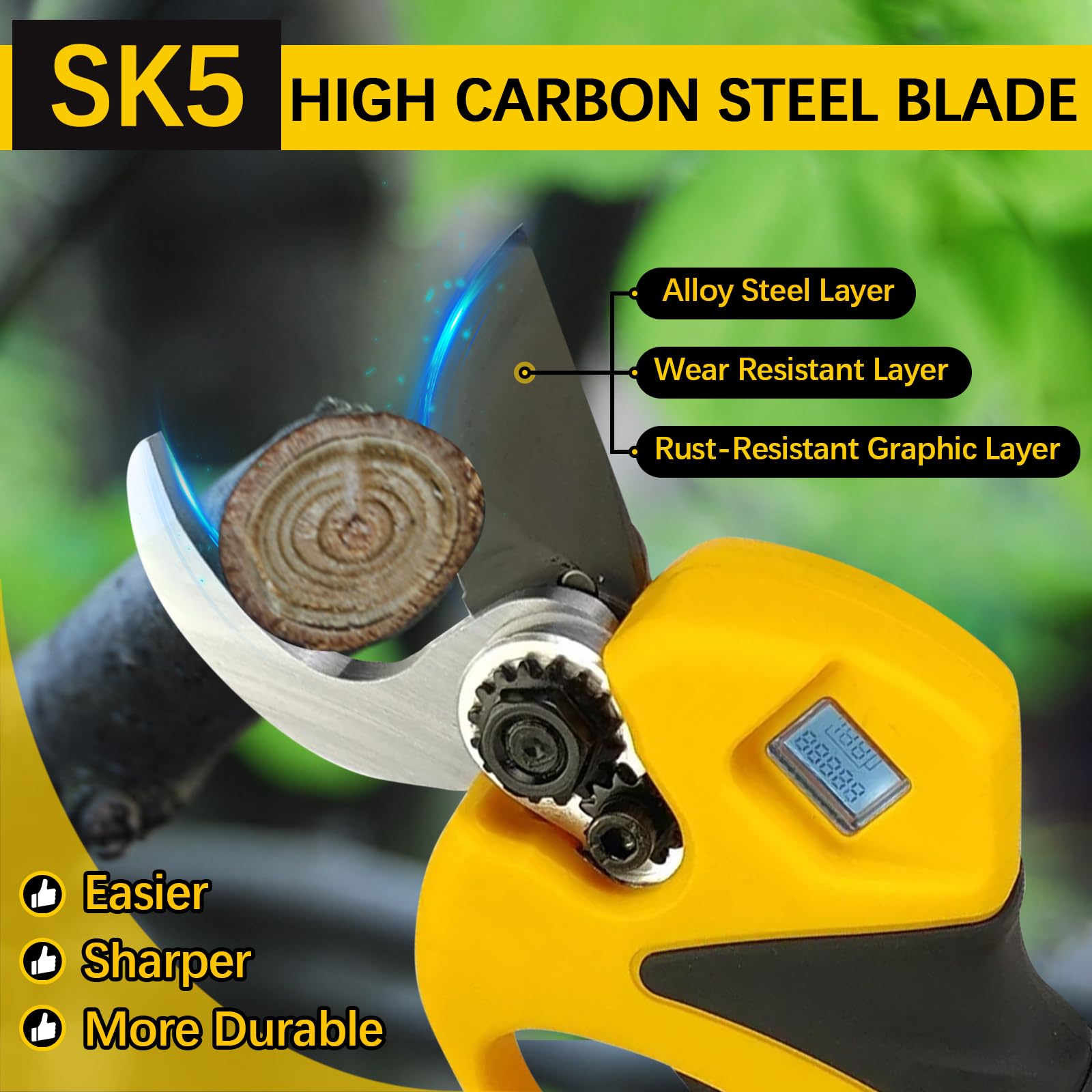 Tijeras de Podar Eléctricas 55 mm a Batería Brushless, Sin batería | Compatible con Dewalt 20V Batería, Pantalla LCD, Para Jardinería