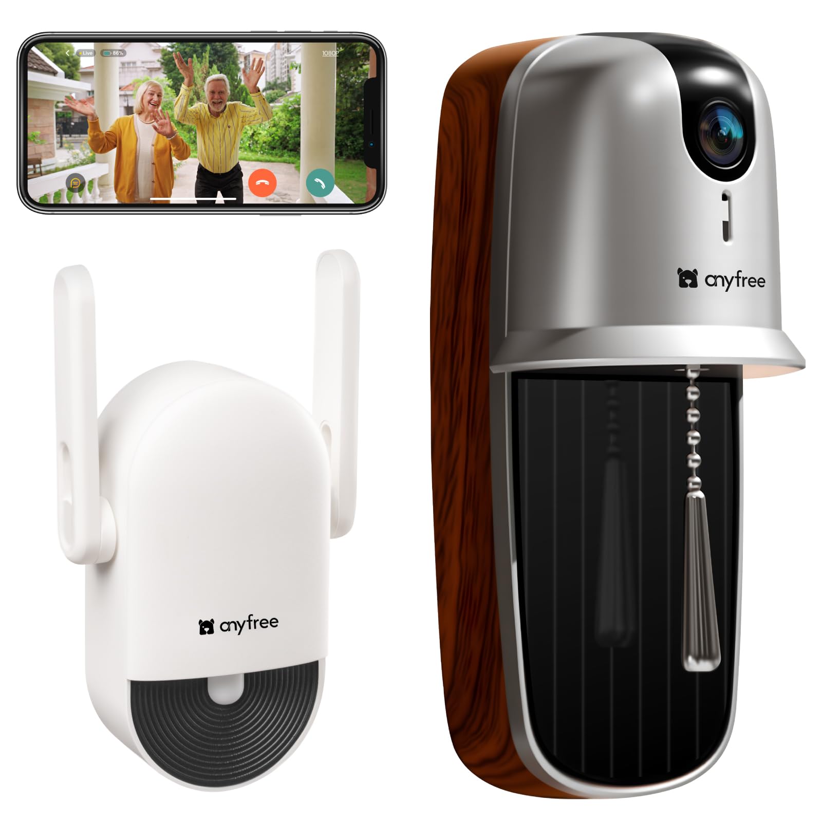 [yfree] Timbre Inalambrico con Camara Exterior WiFi | Impermeable | Detección Humana PIR | Visión Nocturna | Audio Bidir