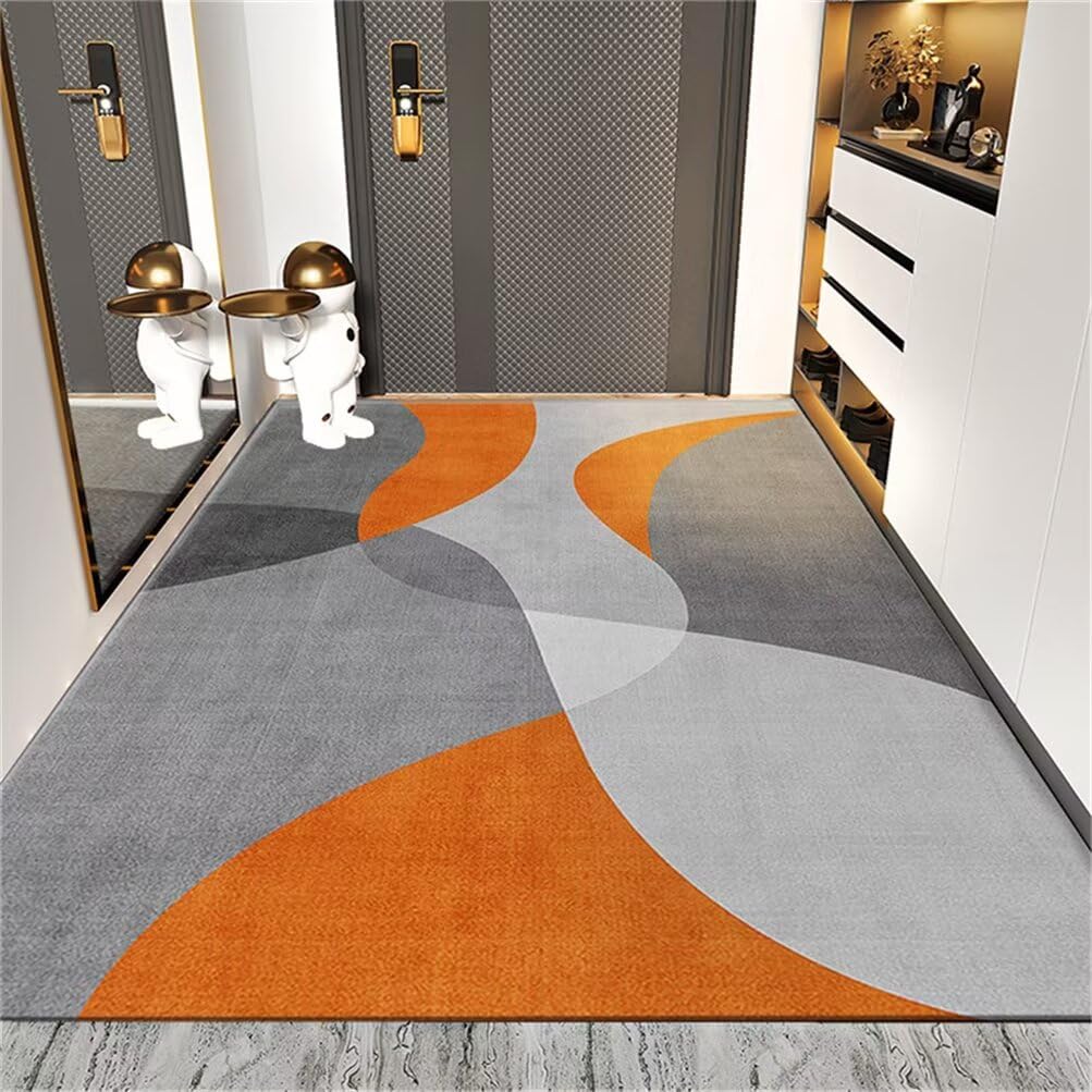 Tapis pour enfant facile d'entretien, motif géométrique gris et orange 80x150cm