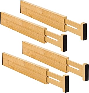 4 Pack Adjustable Bamboo Drawer Dividers 12.8