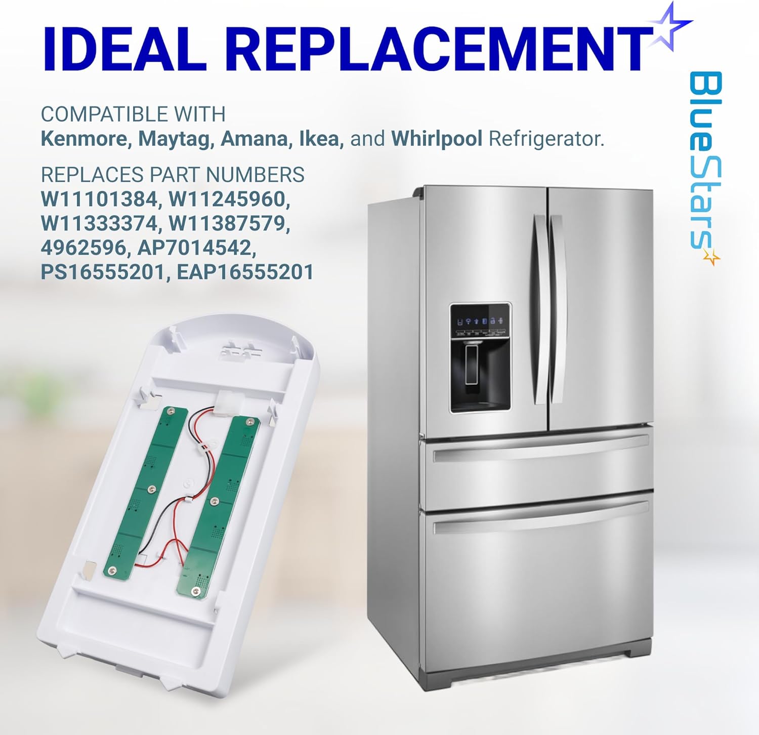BlueStars W11527432 Refrigerator Light, High-Efficiency 6000K Bright White - Compatible with Whirlpool Maytag WRX735SDH200 WRX735SDBM02 WRX735SDBM03 - Replaces W11101384 W11333374 W11387579 W11042554