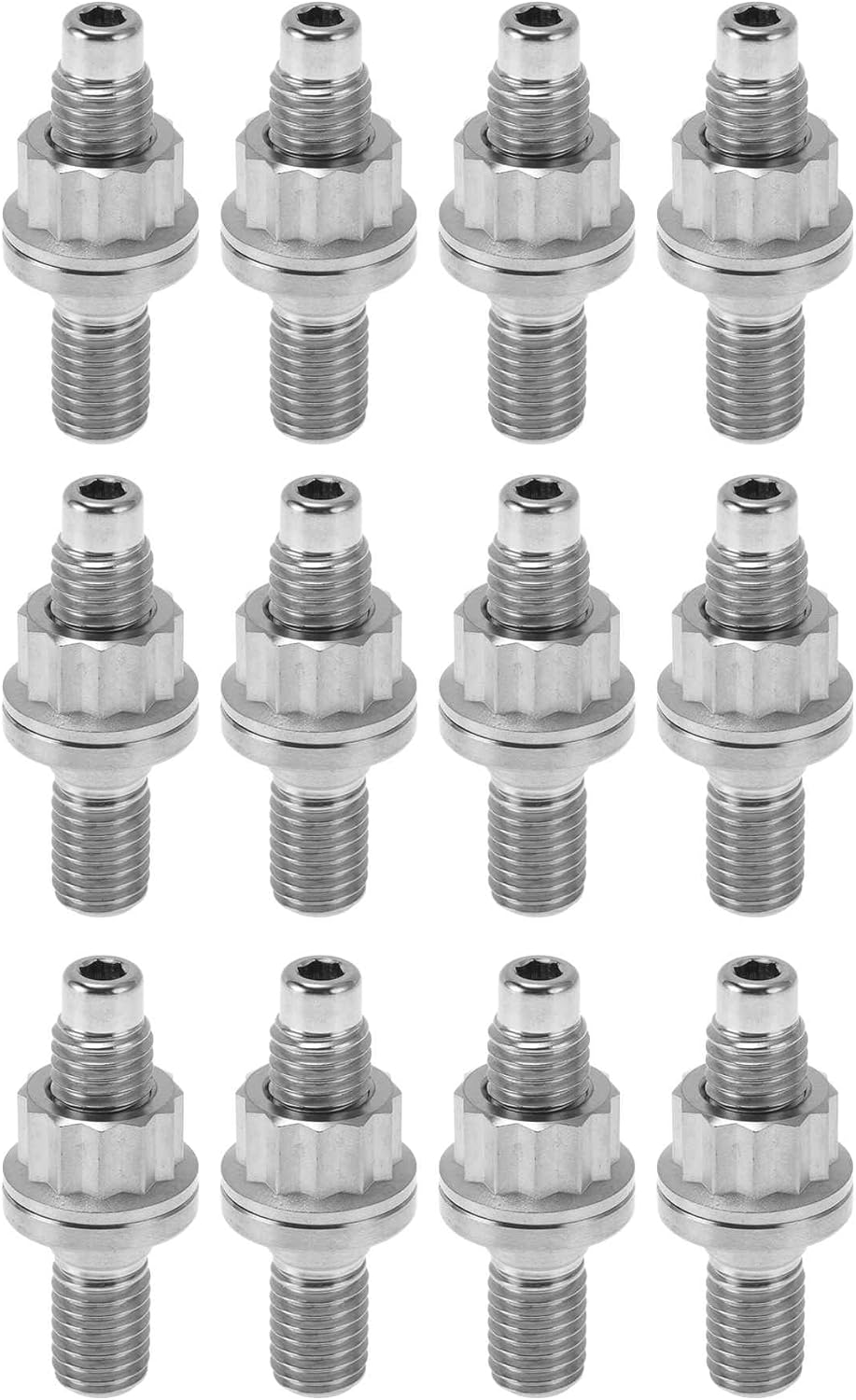 12 Set Titanium Alloy Exhaust Manifold Bolt M10x45mm Pitch 1.5 Exhaust Manifold Stud Kit Screws Nuts Washers Silver Tone