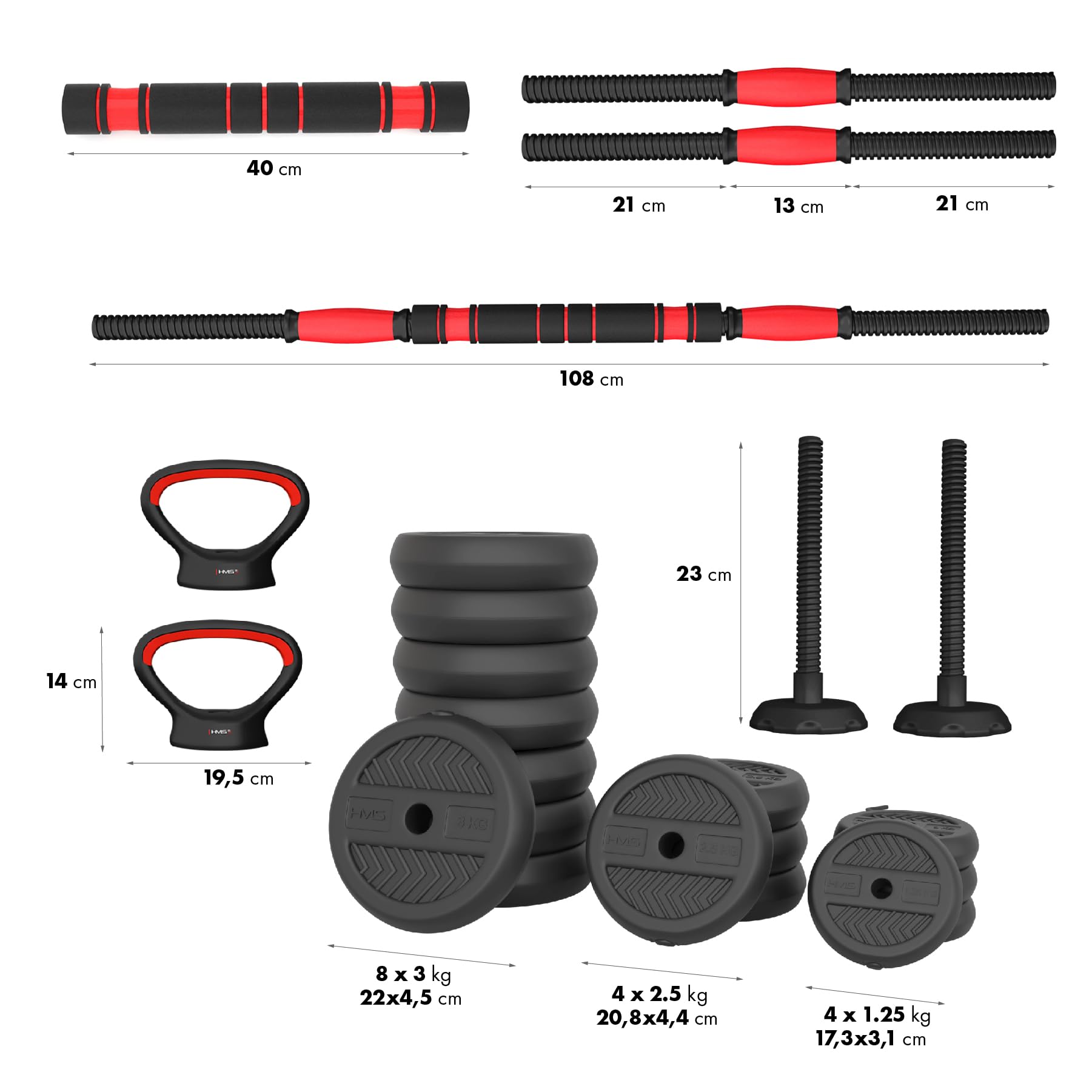 6IN1 Weight Set HMS SGN140 (bilanciere Dumbbell and Kettlebell) 40 kg